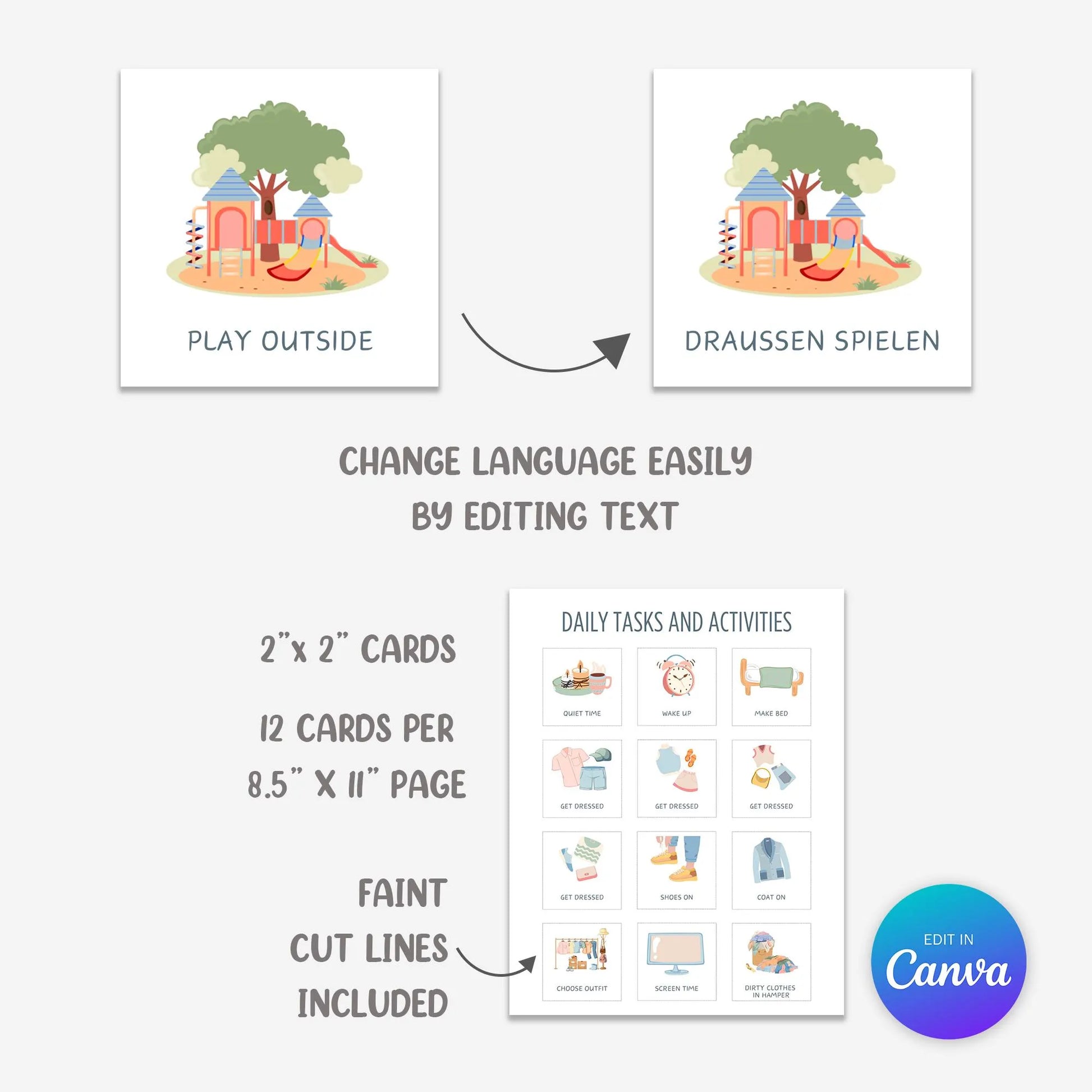 Daily Routine Cards Visual Schedule Toddler Routine Chart for Kids Chore Chart Daily Rhythm Checklist Montessori Preschool PEC Card EDITABLE