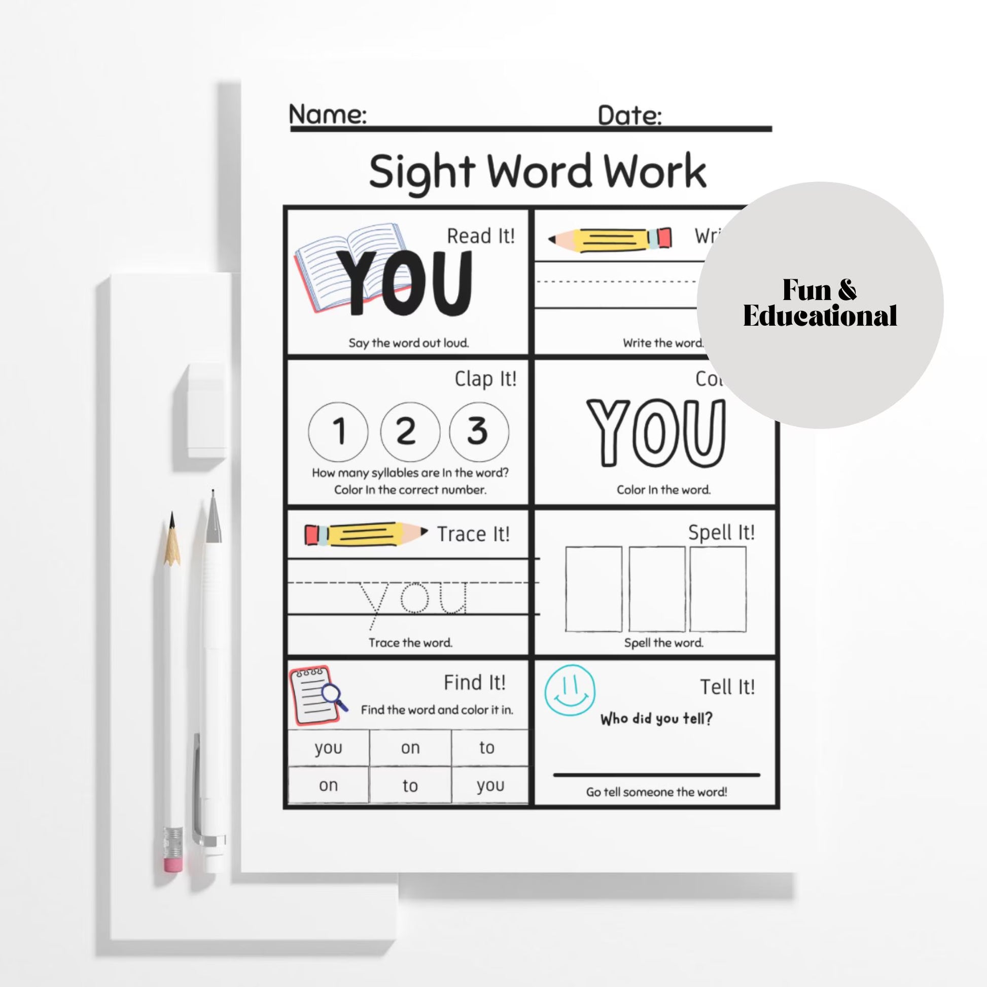 20-Page Sight Word Worksheets for PreK & Kindergarten | Printable Early Reading Practice