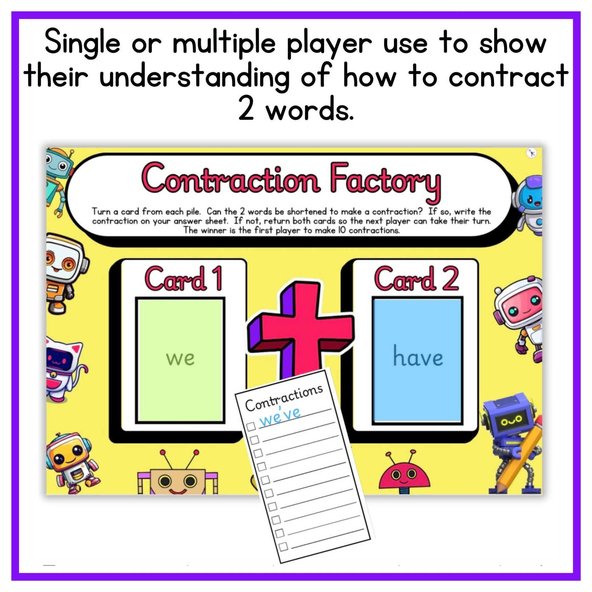 Printable Contraction Games for Elementary: Engaging Practice for School & Homeschool Learning