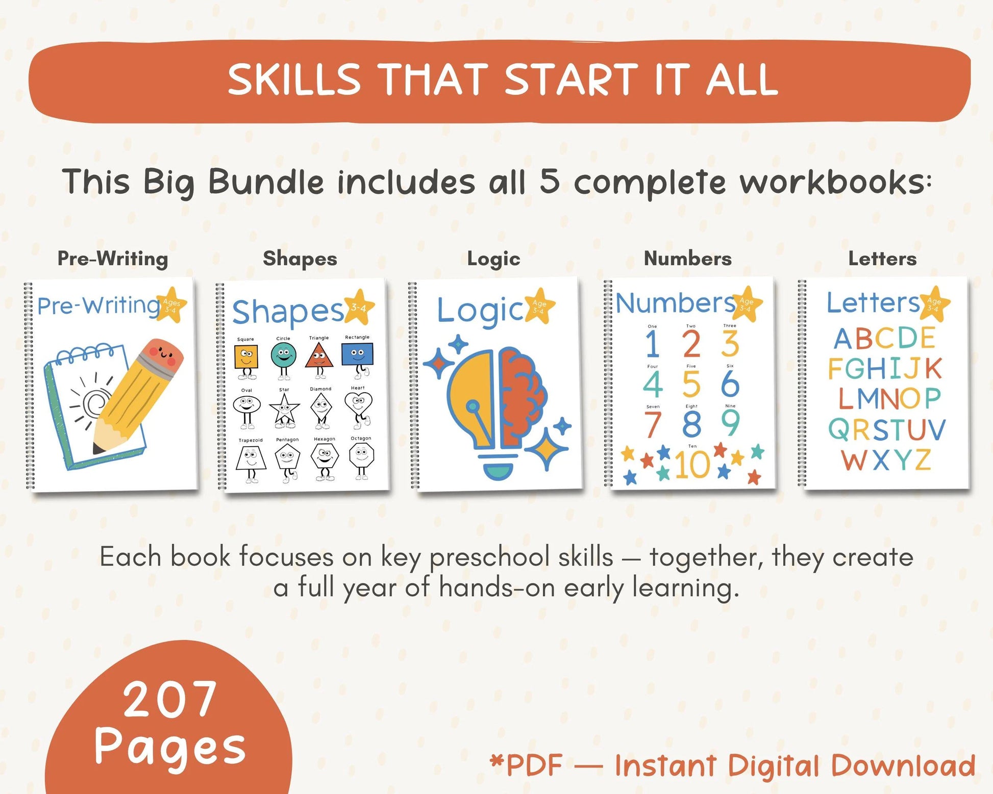 Back to School Bundle for Ages 3-4 | Preschool Curriculum Worksheets | Homeschool Pre-K Printables | ABC, Writing & Counting Activities