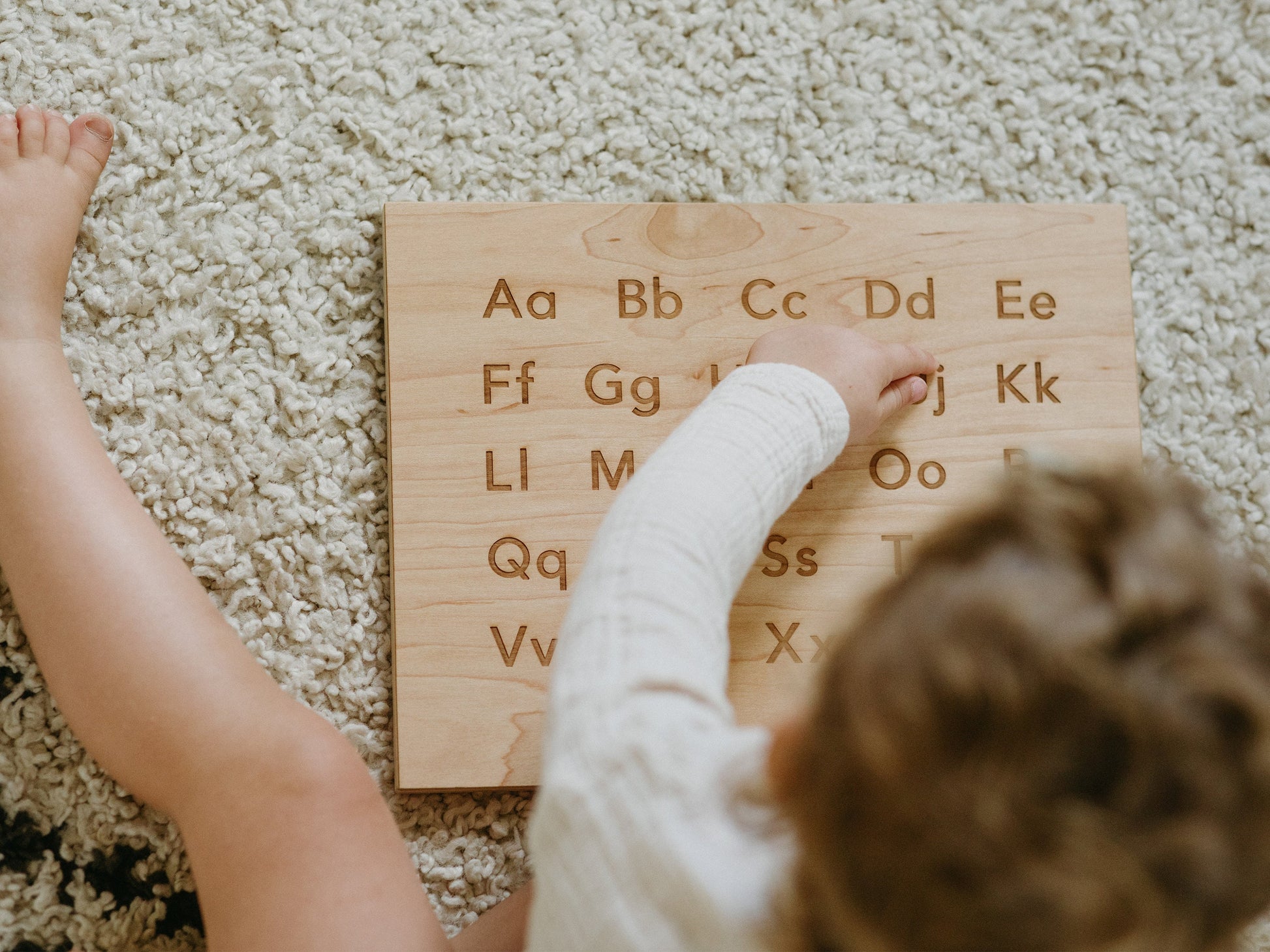 Wooden Alphabet Board with Engraved Uppercase & Lowercase A-Z • Modern Sans Serif Font • Large Montessori Tabletop Reference Board and Stand