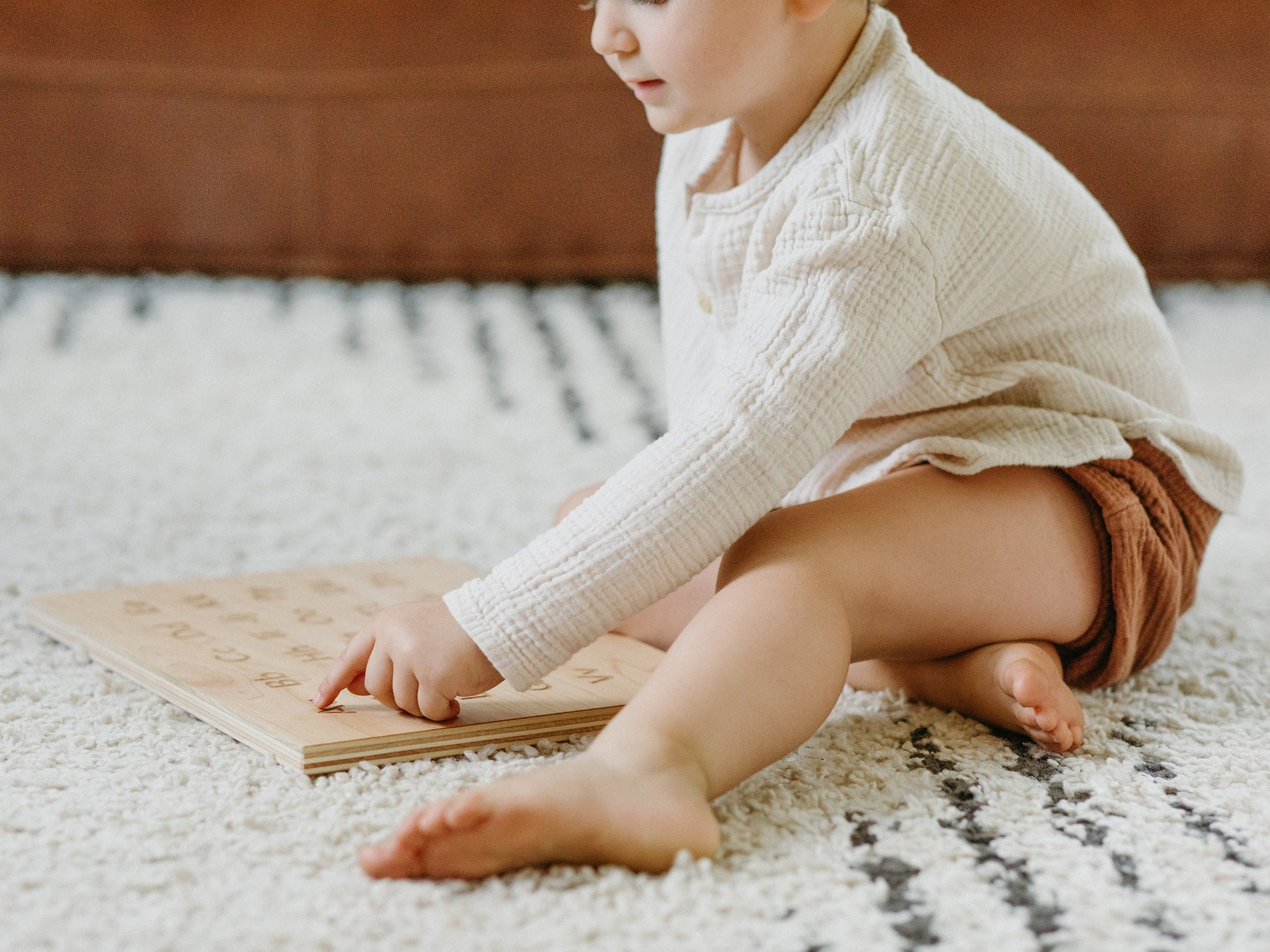 Wooden Alphabet Board with Engraved Uppercase & Lowercase A-Z • Modern Sans Serif Font • Large Montessori Tabletop Reference Board and Stand