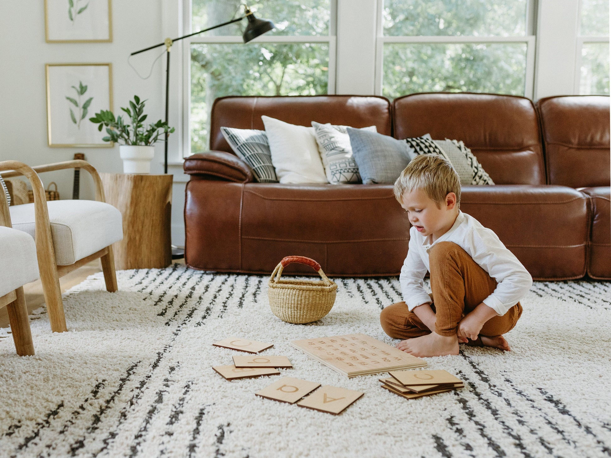 Wooden Alphabet Board with Engraved Uppercase & Lowercase A-Z • Modern Sans Serif Font • Large Montessori Tabletop Reference Board and Stand