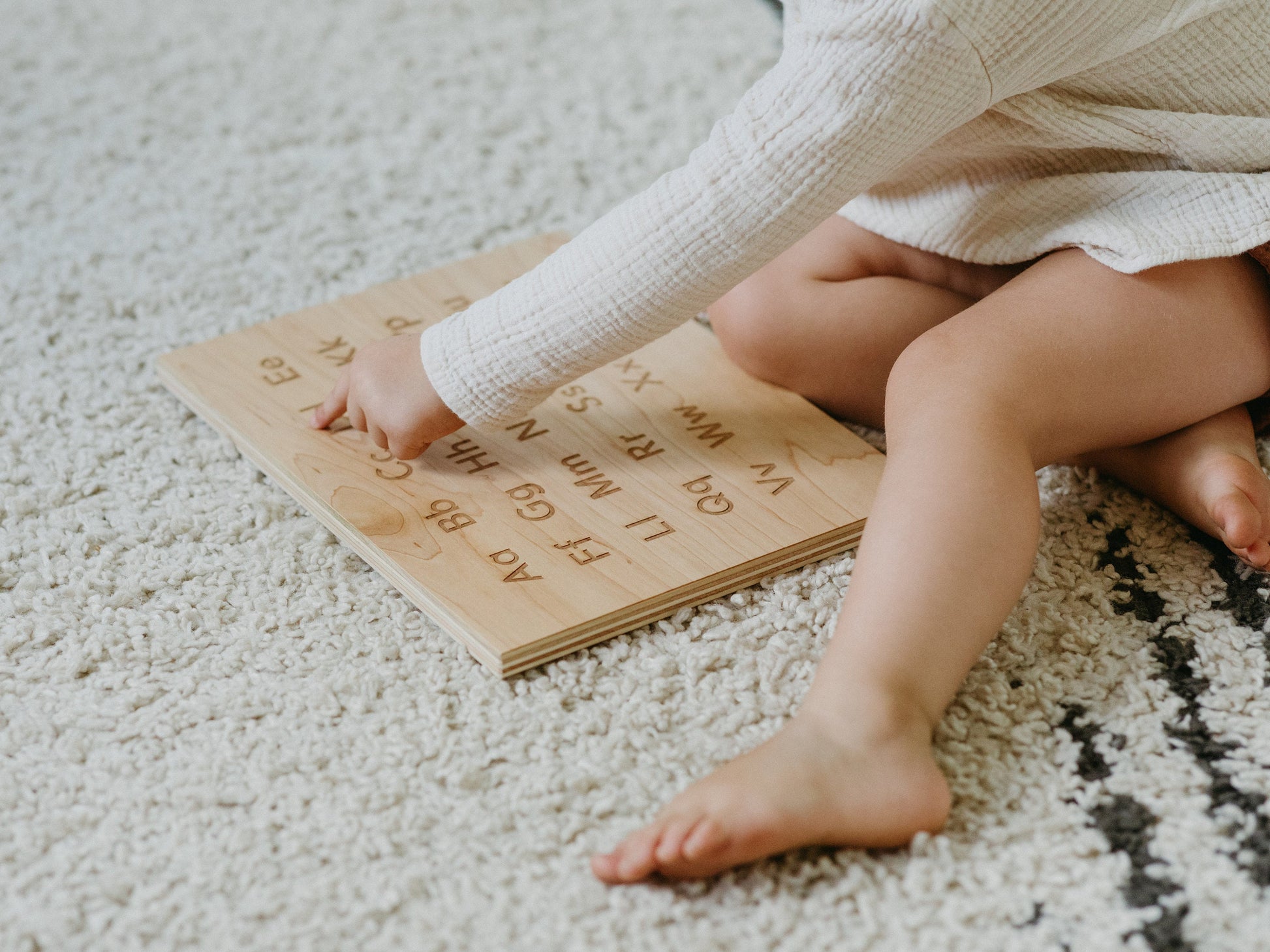 Wooden Alphabet Board with Engraved Uppercase & Lowercase A-Z • Modern Sans Serif Font • Large Montessori Tabletop Reference Board and Stand