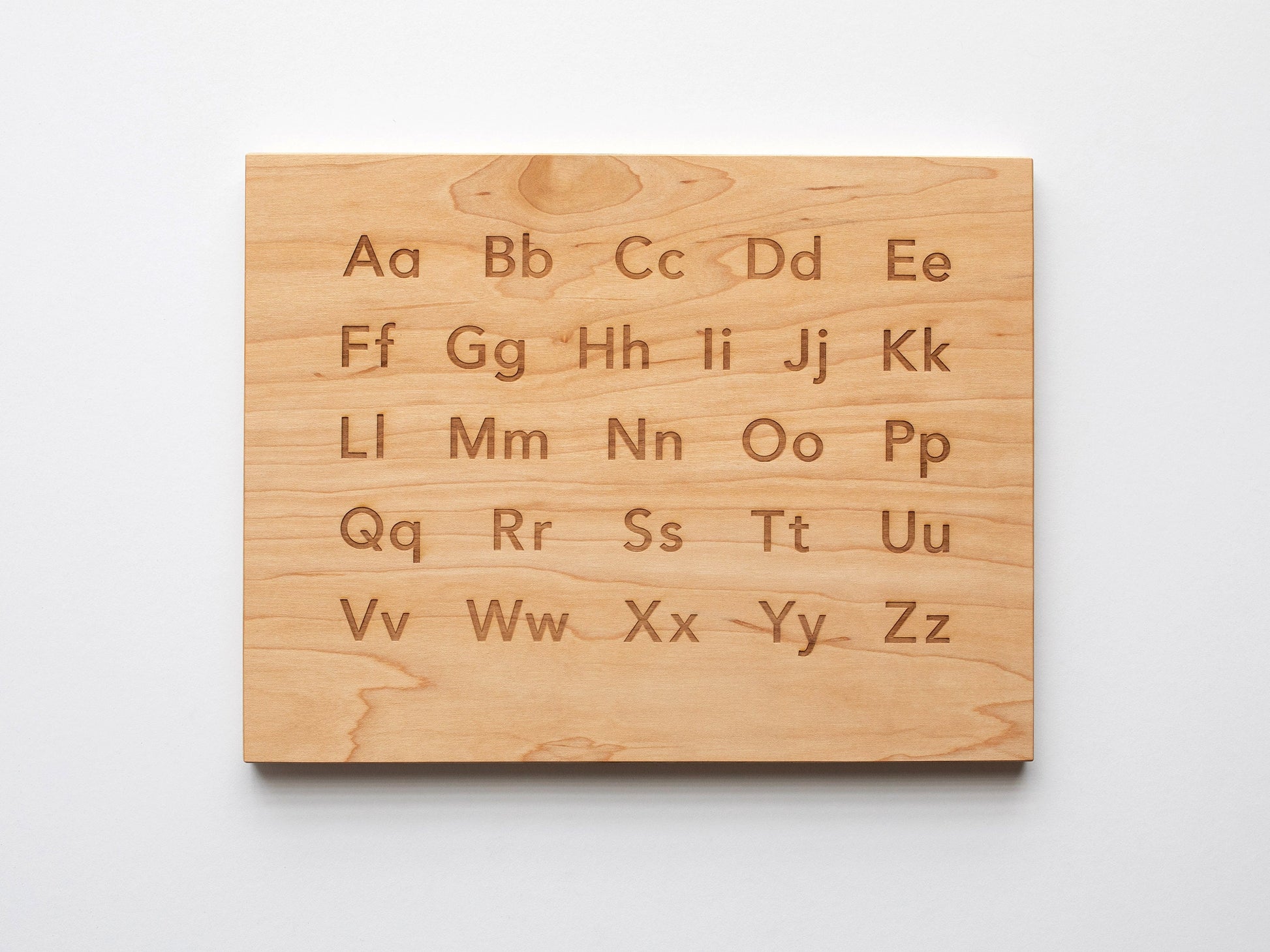 Wooden Alphabet Board with Engraved Uppercase & Lowercase A-Z • Modern Sans Serif Font • Large Montessori Tabletop Reference Board and Stand