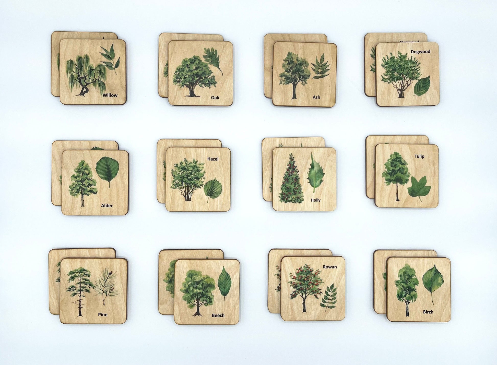 Wooden North American Tree leaf Matching Game, Montessori match Tree leaves activity for homeschool toddler preschooler kindergarten kids