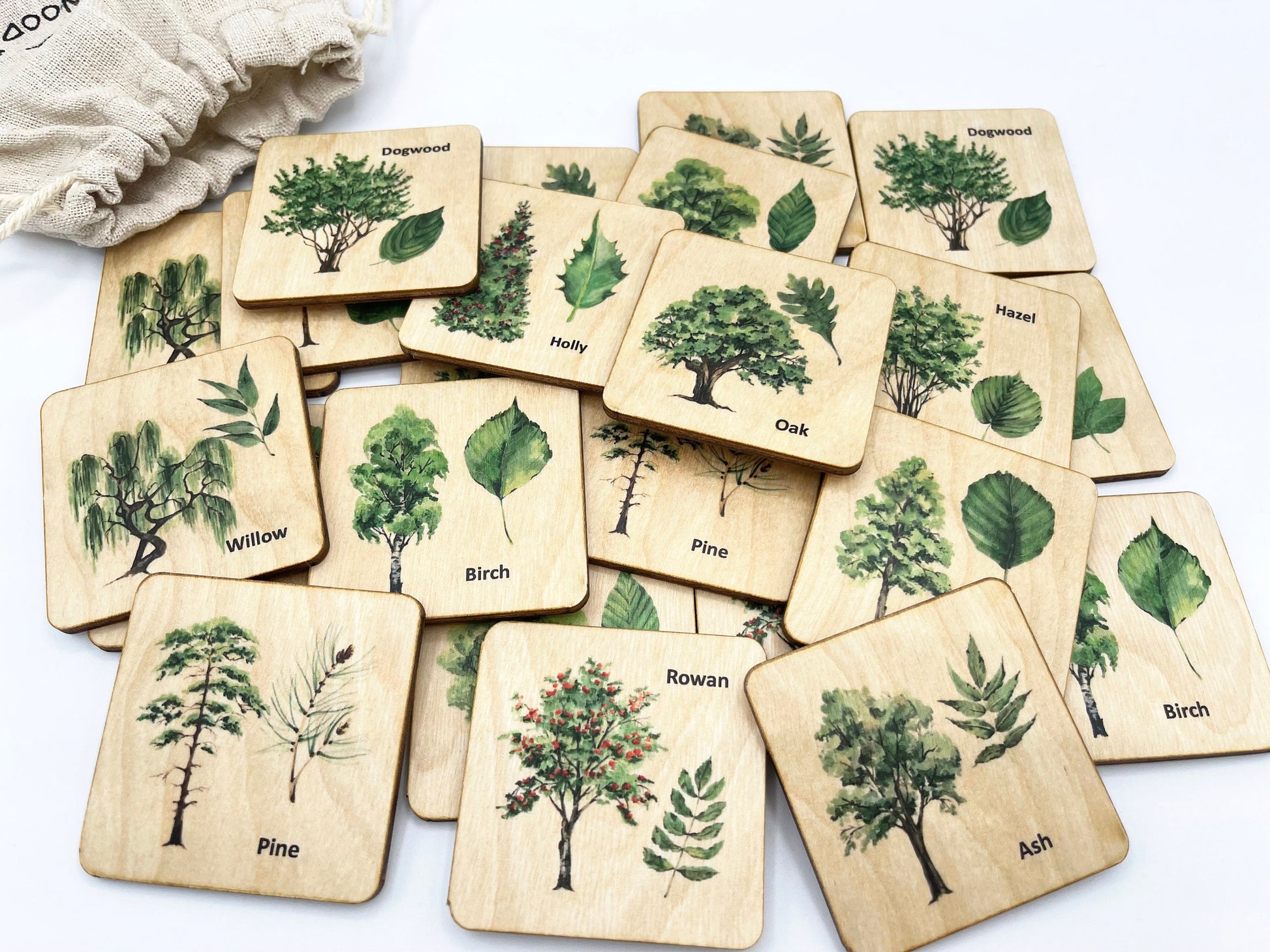 Wooden North American Tree leaf Matching Game, Montessori match Tree leaves activity for homeschool toddler preschooler kindergarten kids