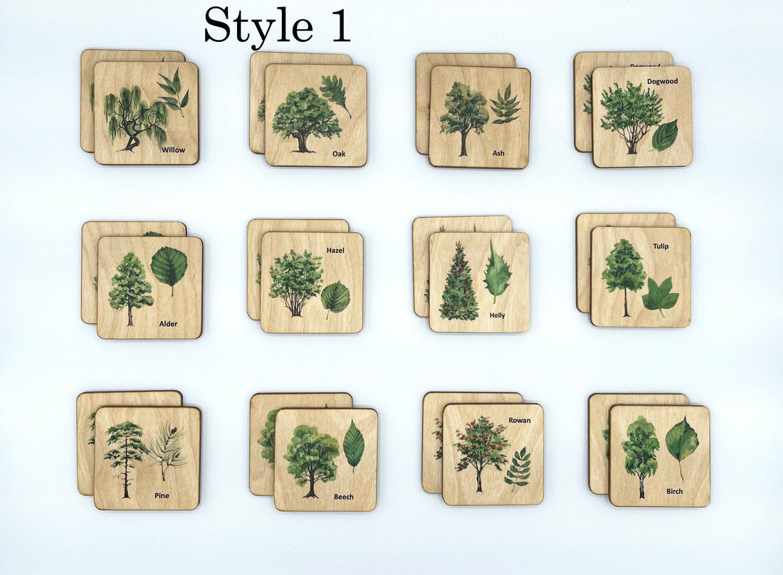 Wooden North American Tree leaf Matching Game, Montessori match Tree leaves activity for homeschool toddler preschooler kindergarten kids