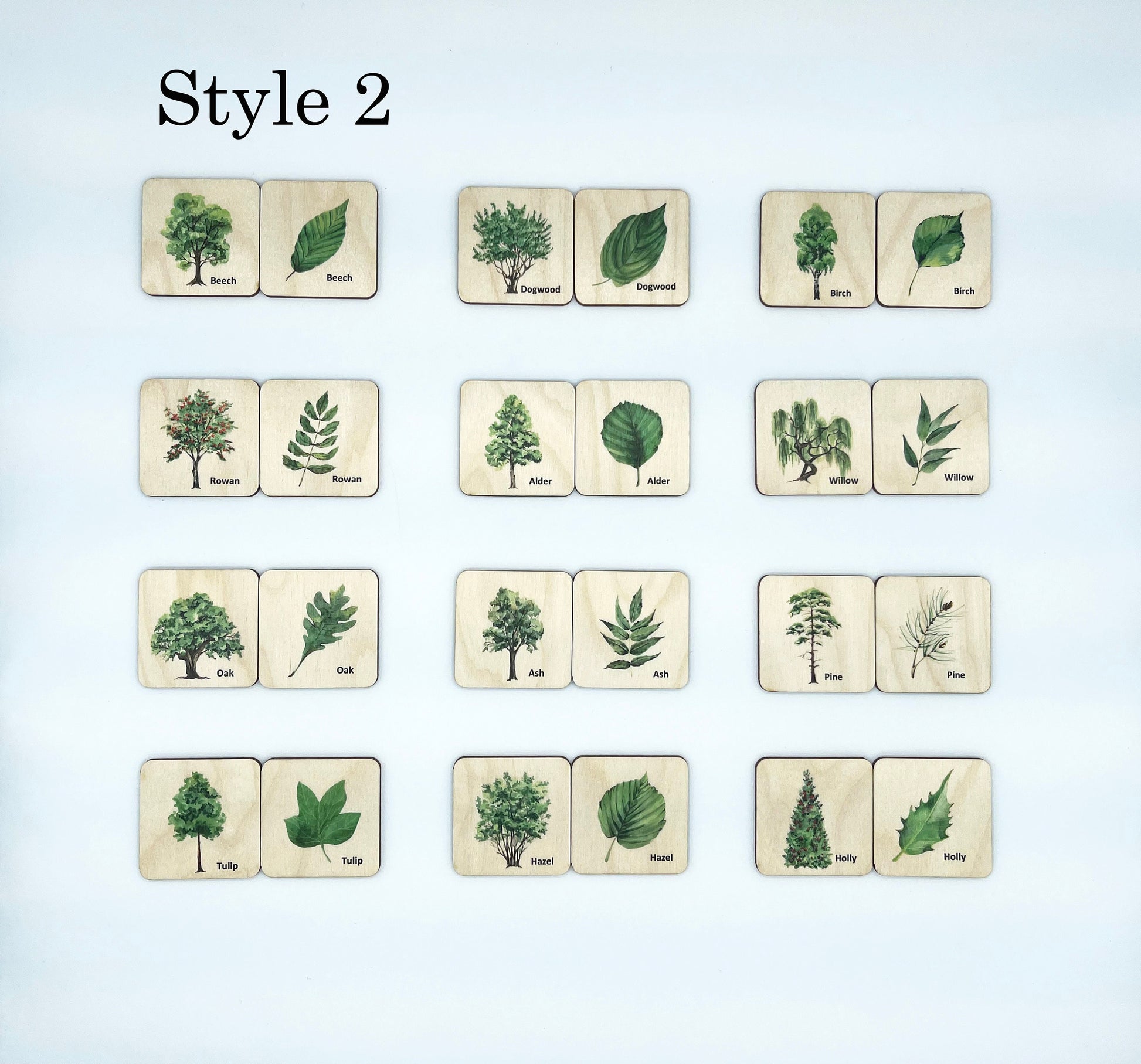 Wooden North American Tree leaf Matching Game, Montessori match Tree leaves activity for homeschool toddler preschooler kindergarten kids