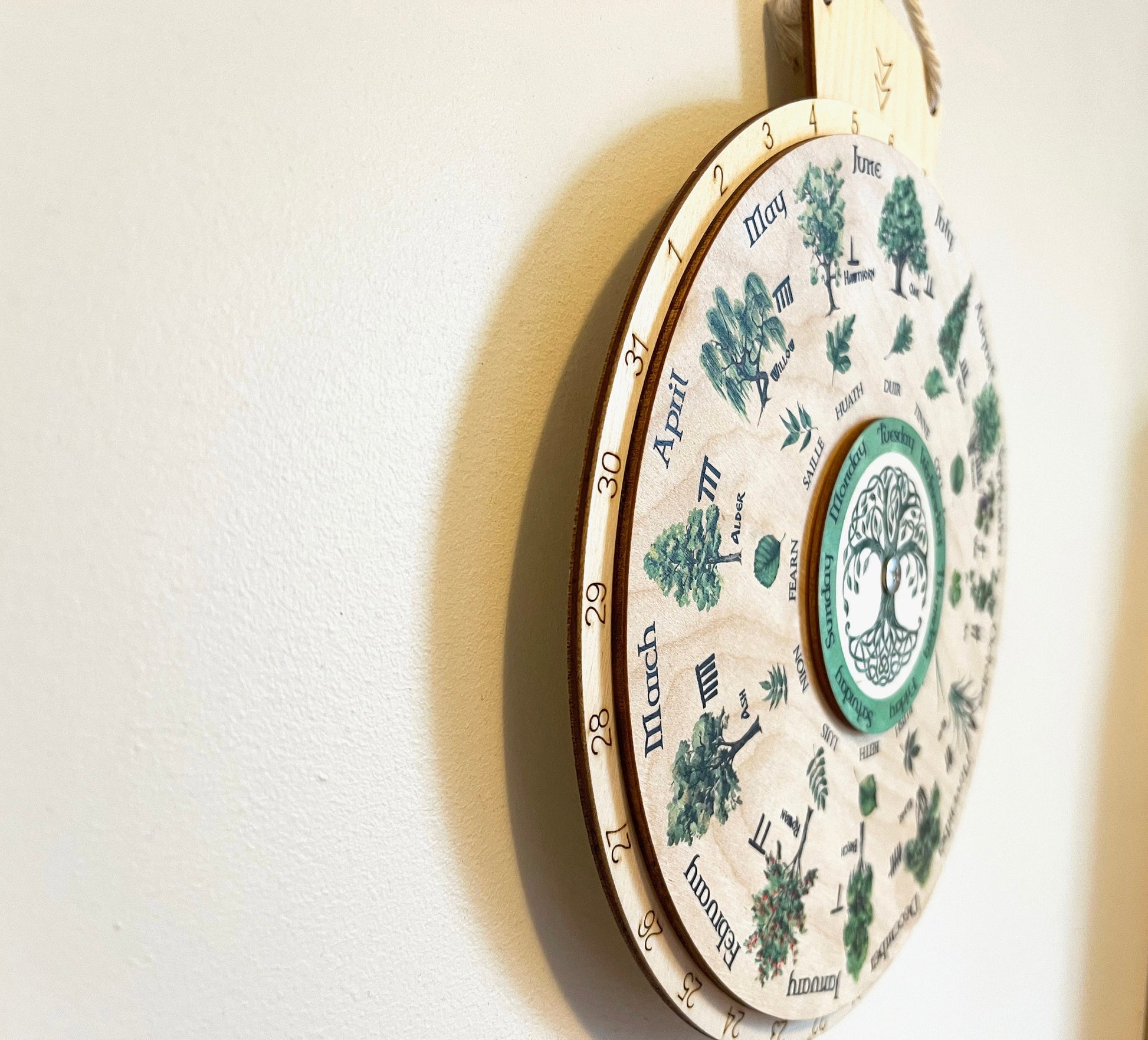 Wooden Wheel of the Year, Celtic Tree Calendar, Wooden perpetual calendar, Wall Calendar, Learning Wheel