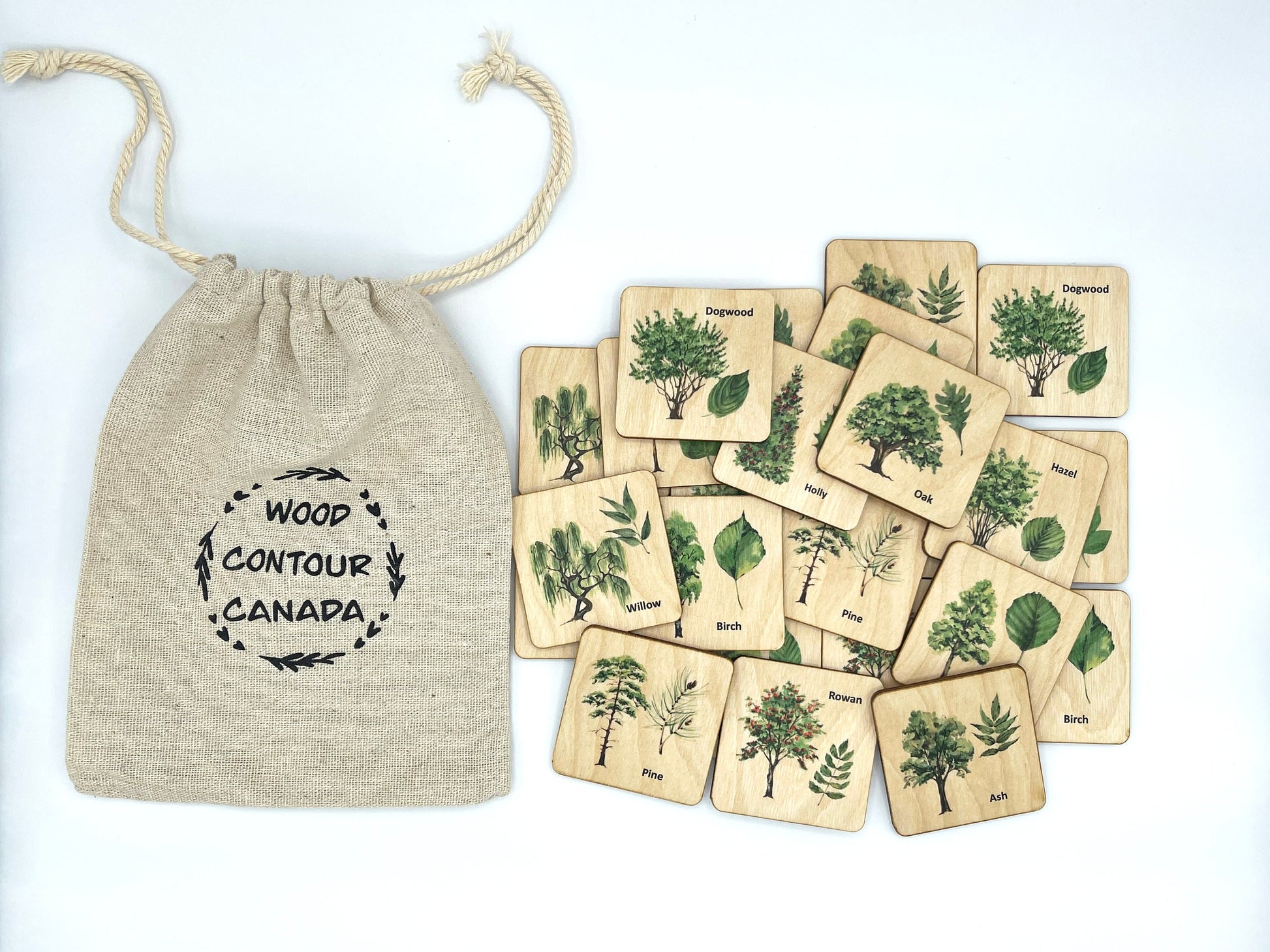 Wooden North American Tree leaf Matching Game, Montessori match Tree leaves activity for homeschool toddler preschooler kindergarten kids