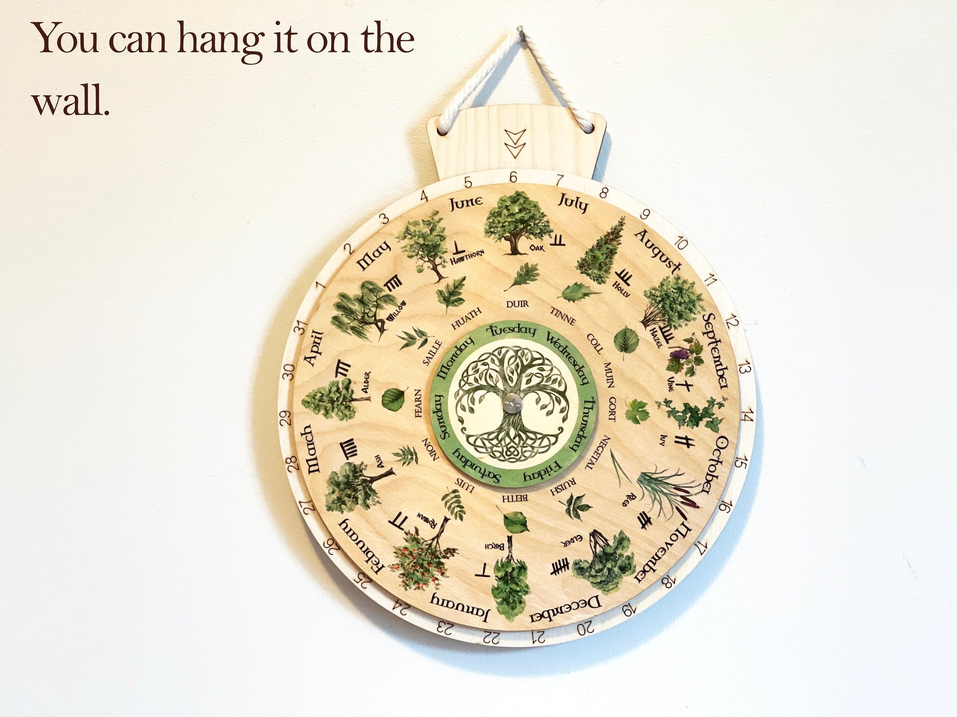 Wooden Wheel of the Year, Celtic Tree Calendar, Wooden perpetual calendar, Wall Calendar, Learning Wheel