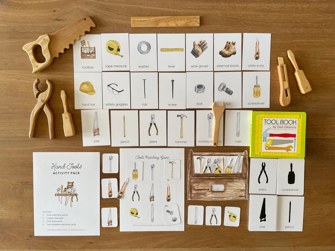 Tools Learning Pack, Montessori Materials Printable, Tools Identification Flashcards, Tools Three-Part Cards, Toddler Matching Activities