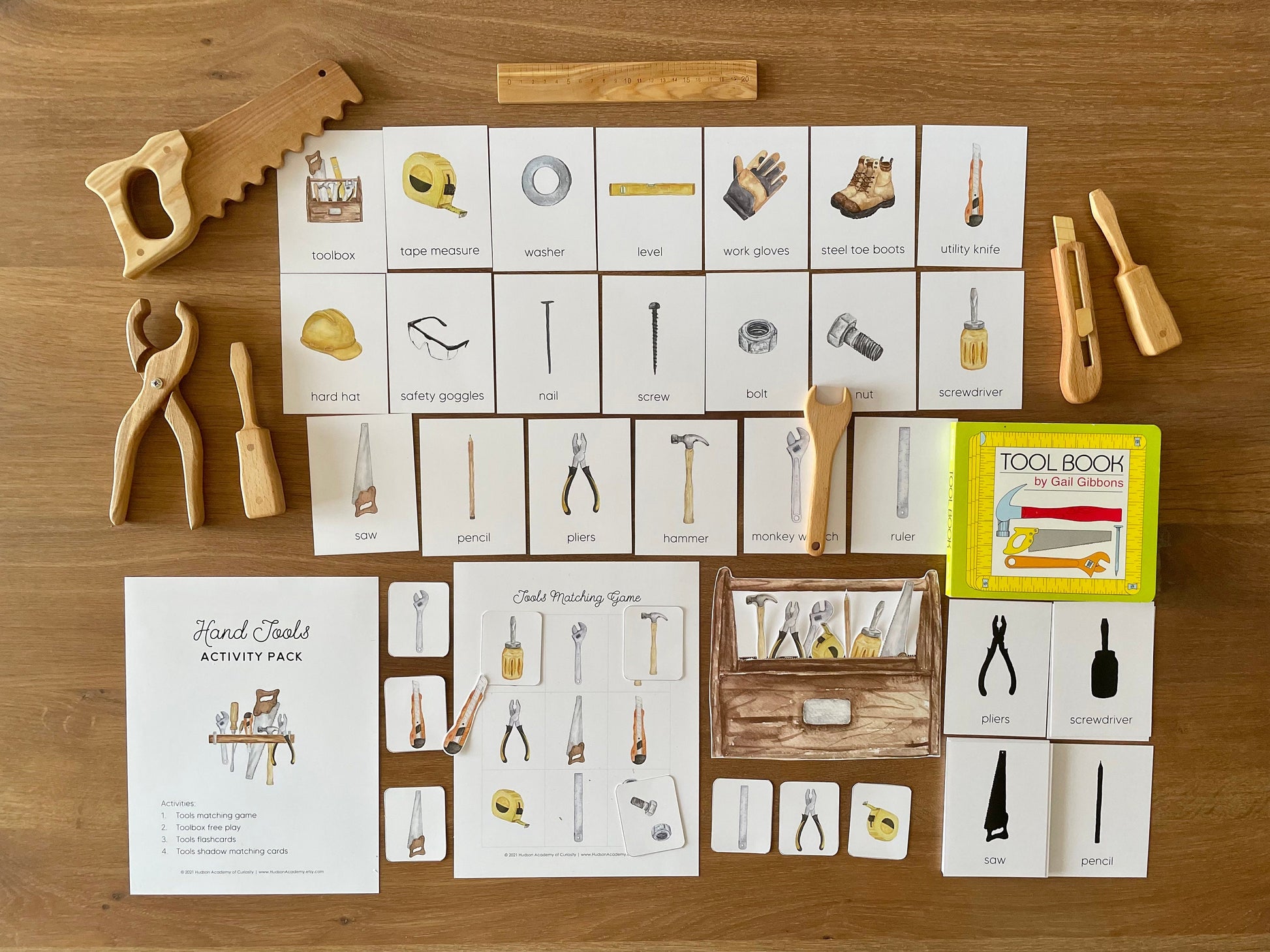 Tools Learning Pack, Montessori Materials Printable, Tools Identification Flashcards, Tools Three-Part Cards, Toddler Matching Activities