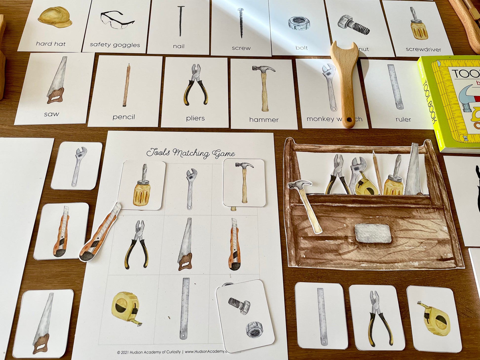 Tools Learning Pack, Montessori Materials Printable, Tools Identification Flashcards, Tools Three-Part Cards, Toddler Matching Activities