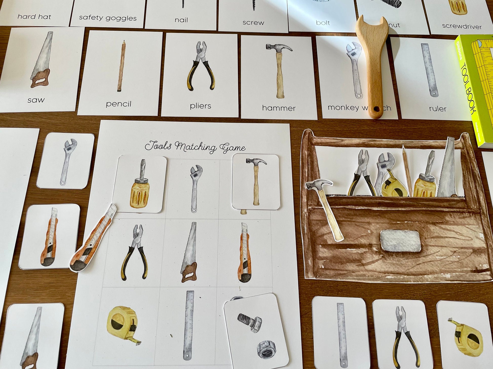 Tools Learning Pack, Montessori Materials Printable, Tools Identification Flashcards, Tools Three-Part Cards, Toddler Matching Activities
