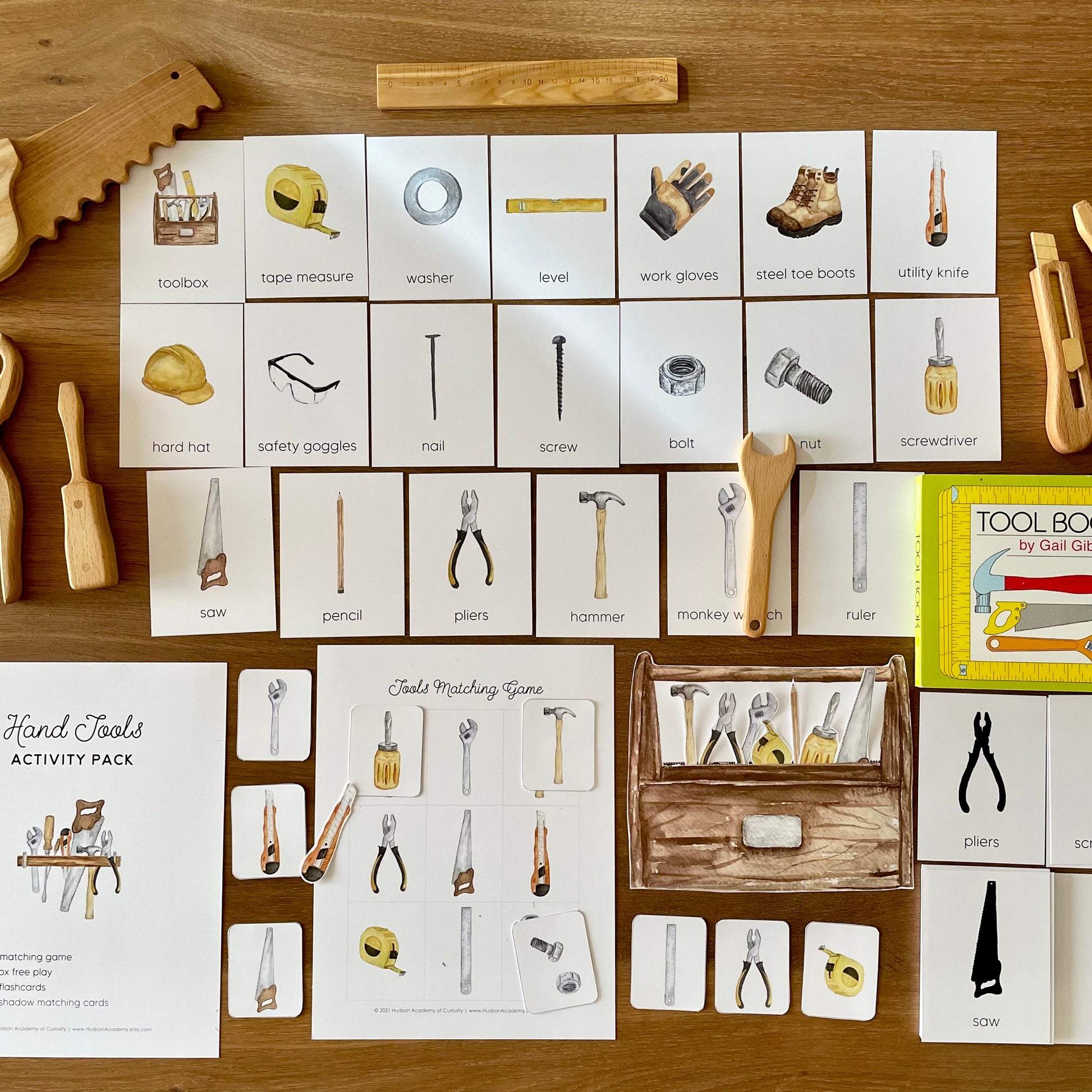 Tools Learning Pack, Montessori Materials Printable, Tools Identification Flashcards, Tools Three-Part Cards, Toddler Matching Activities