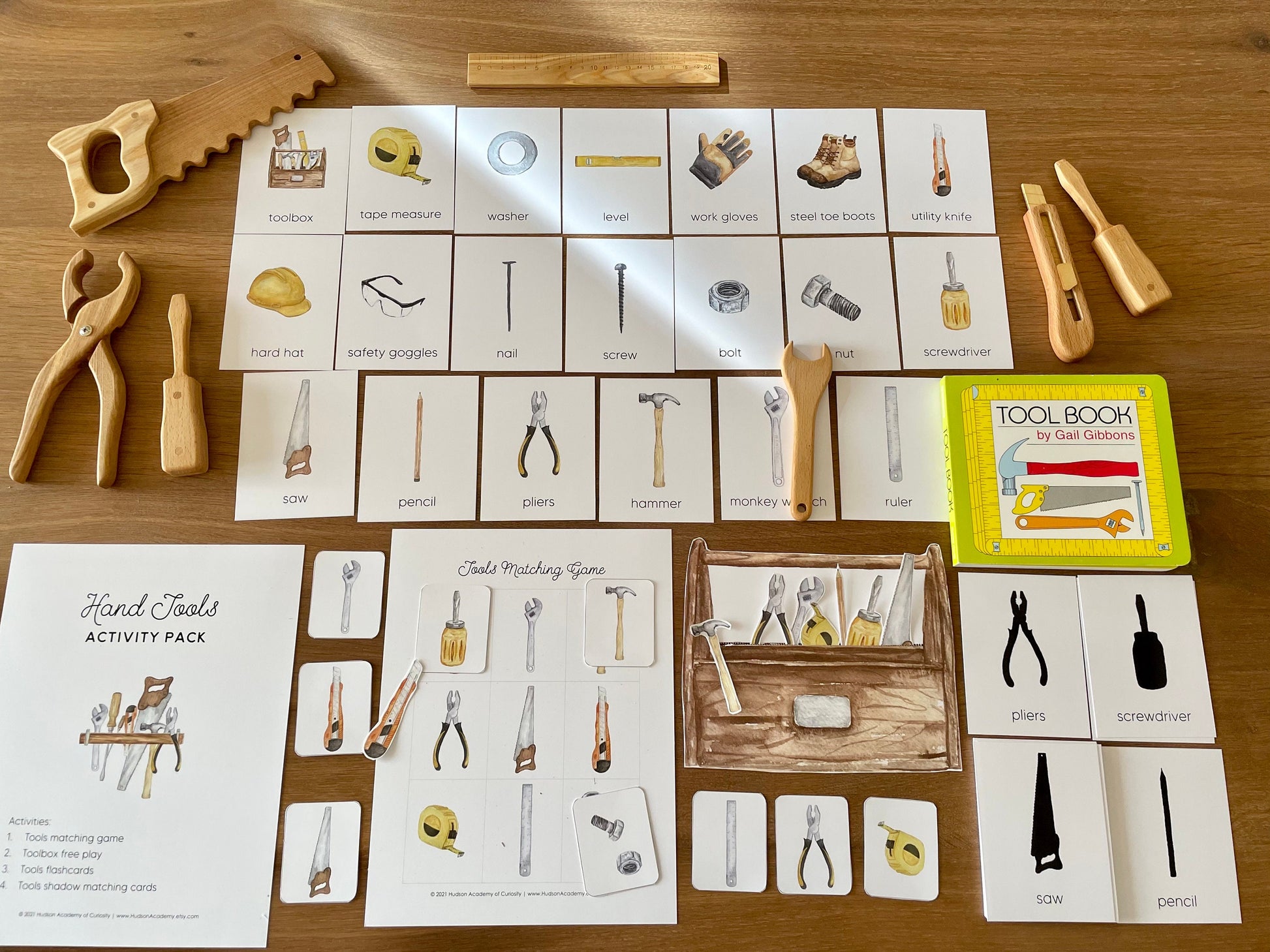 Tools Learning Pack, Montessori Materials Printable, Tools Identification Flashcards, Tools Three-Part Cards, Toddler Matching Activities