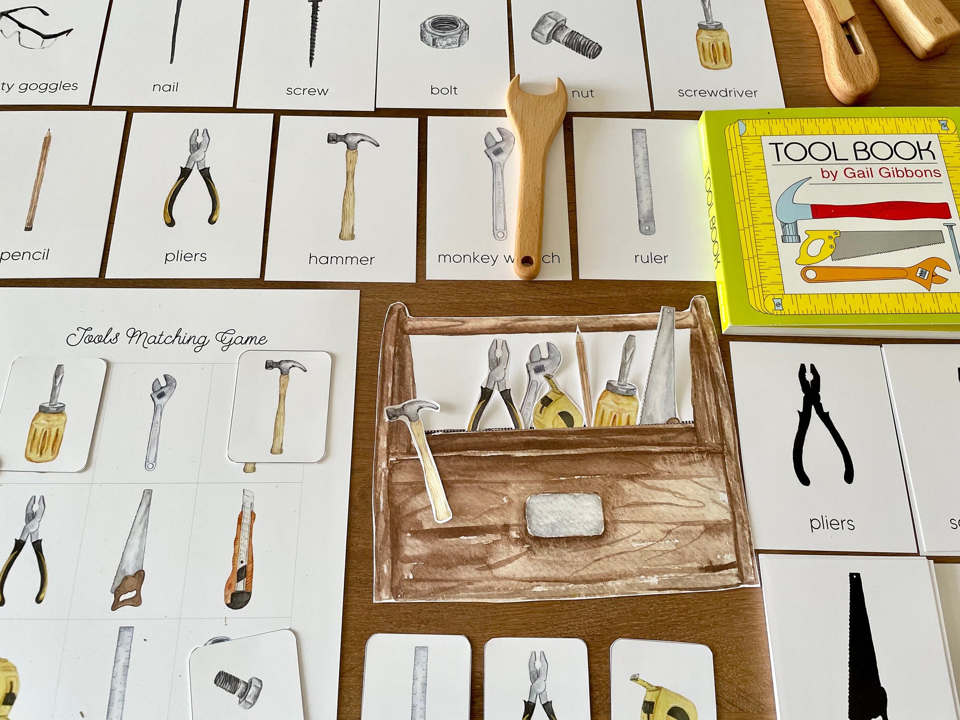 Tools Learning Pack, Montessori Materials Printable, Tools Identification Flashcards, Tools Three-Part Cards, Toddler Matching Activities