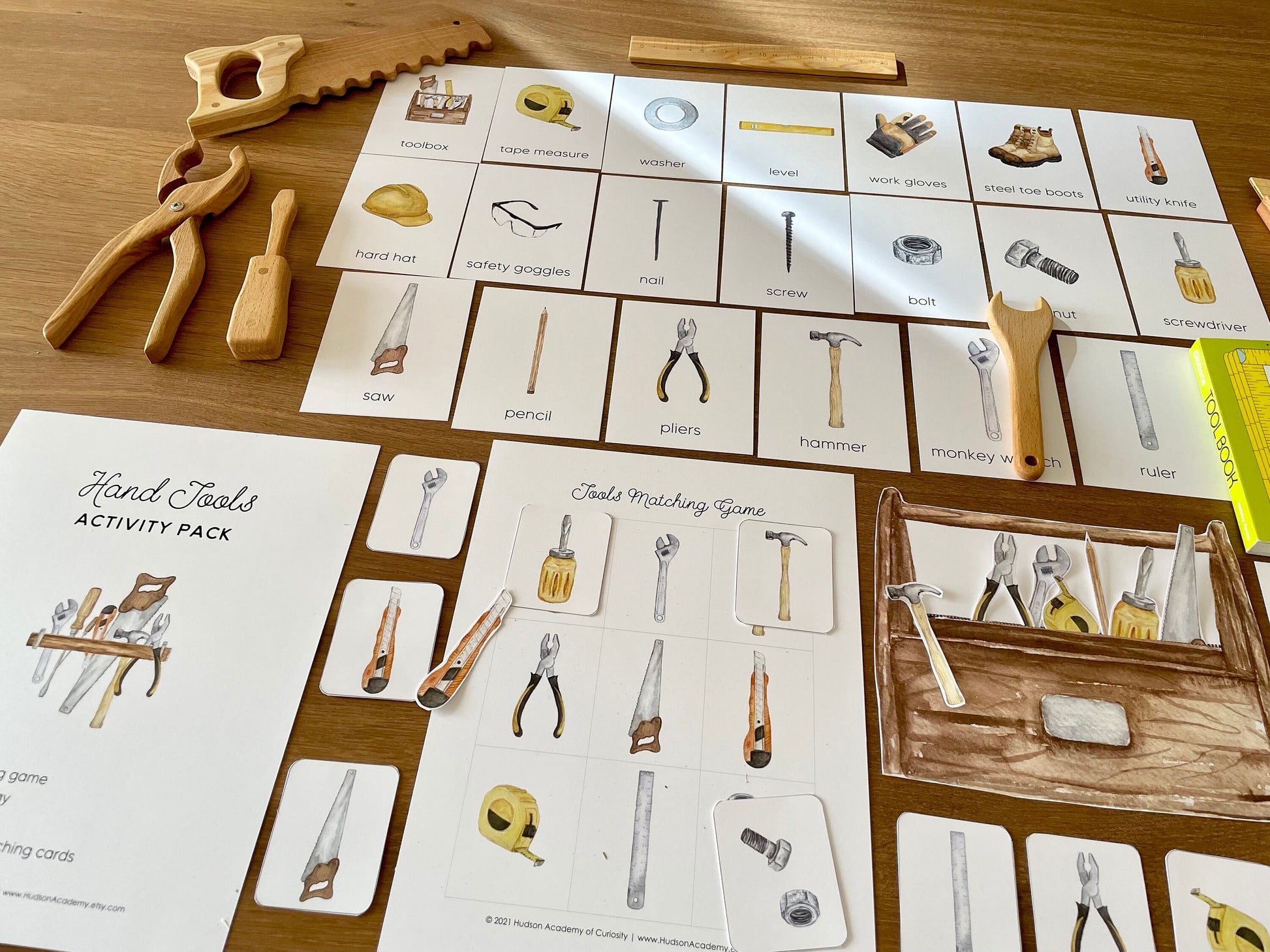 Tools Learning Pack, Montessori Materials Printable, Tools Identification Flashcards, Tools Three-Part Cards, Toddler Matching Activities