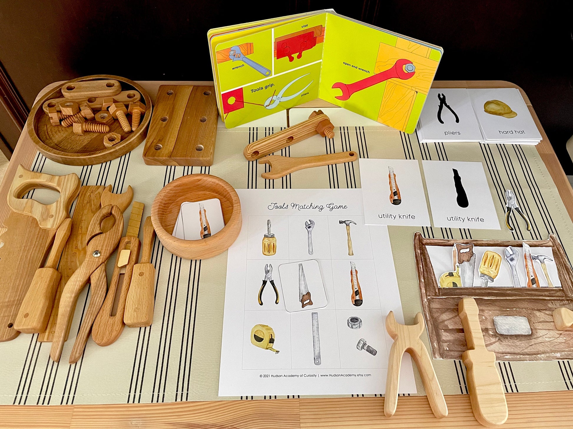 Tools Learning Pack, Montessori Materials Printable, Tools Identification Flashcards, Tools Three-Part Cards, Toddler Matching Activities