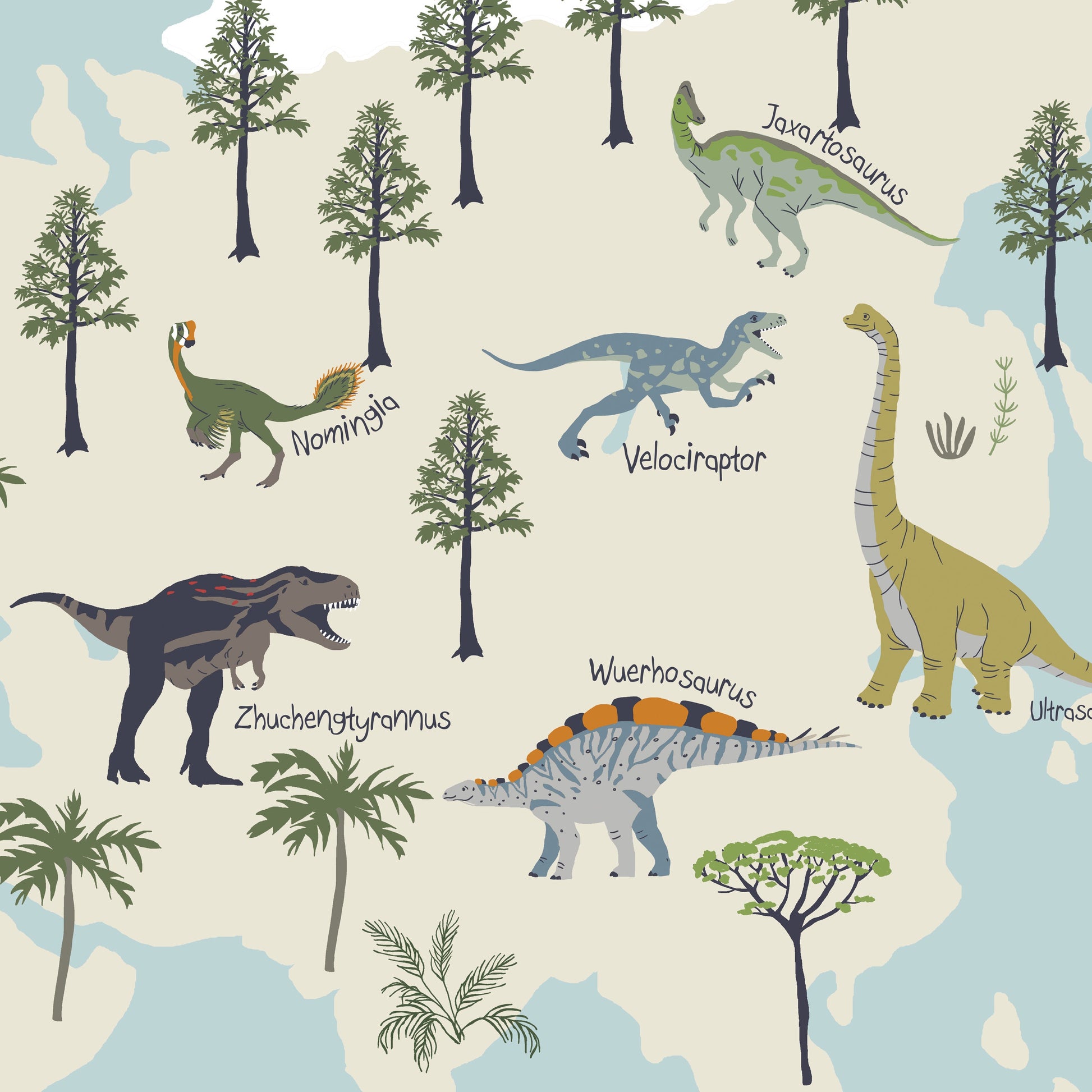 Children's desk pad dinosaur world map; washable