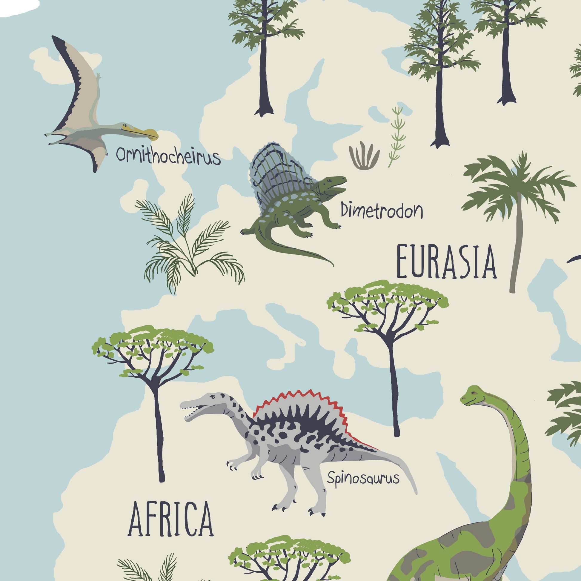 Children's desk pad dinosaur world map; washable