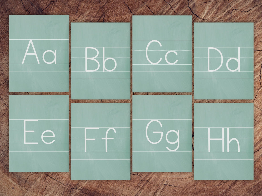 Chalkboard Alphabet Cards, Manuscript Print with Guide Lines