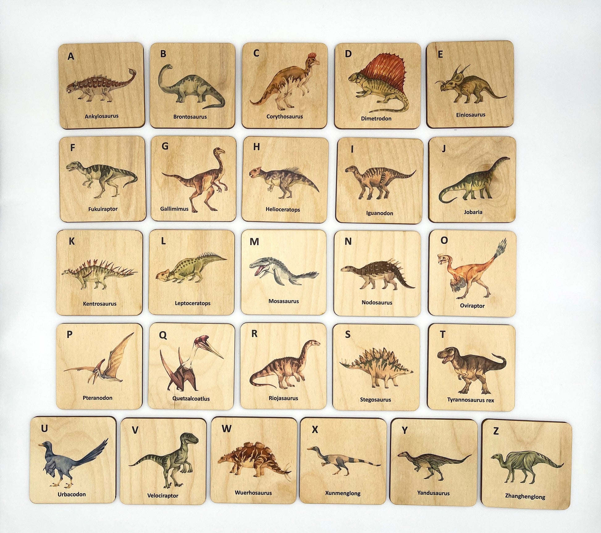 Dinosaur alphabet wooden flashcards/ Montessori Learning Dinosaur activity/ Toddler Kids Dinosaur Lover Toys/ Animals Alphabet Cards