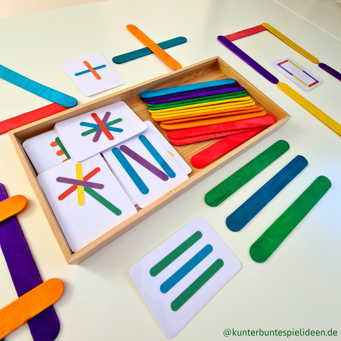 Montessori play set: Matching game with wooden sticks and motif cards, Montessori birthday, busy bag, preschool, small gift for Children's Day
