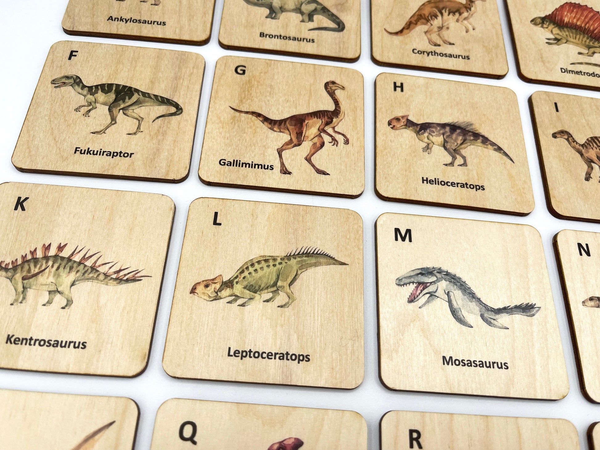 Dinosaur alphabet wooden flashcards/ Montessori Learning Dinosaur activity/ Toddler Kids Dinosaur Lover Toys/ Animals Alphabet Cards