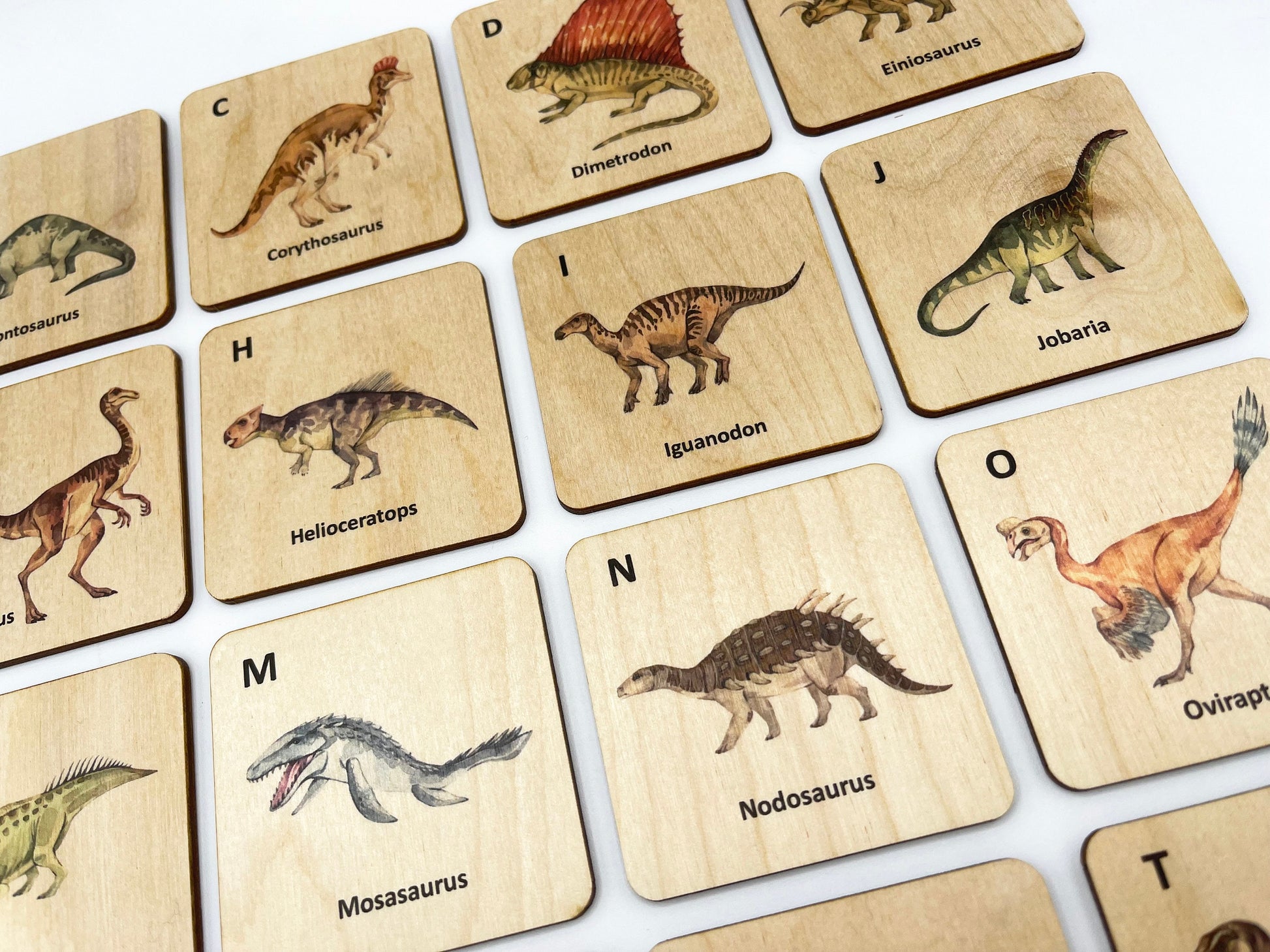 Dinosaur alphabet wooden flashcards/ Montessori Learning Dinosaur activity/ Toddler Kids Dinosaur Lover Toys/ Animals Alphabet Cards