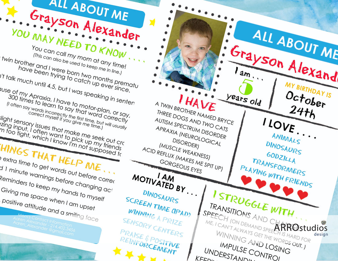 NEW EDIT ONLINE Customized School / Therapist Info sheet Template with Photo for Teacher/Therapist/Sub - Special Needs, Autism, Adhd, etc.