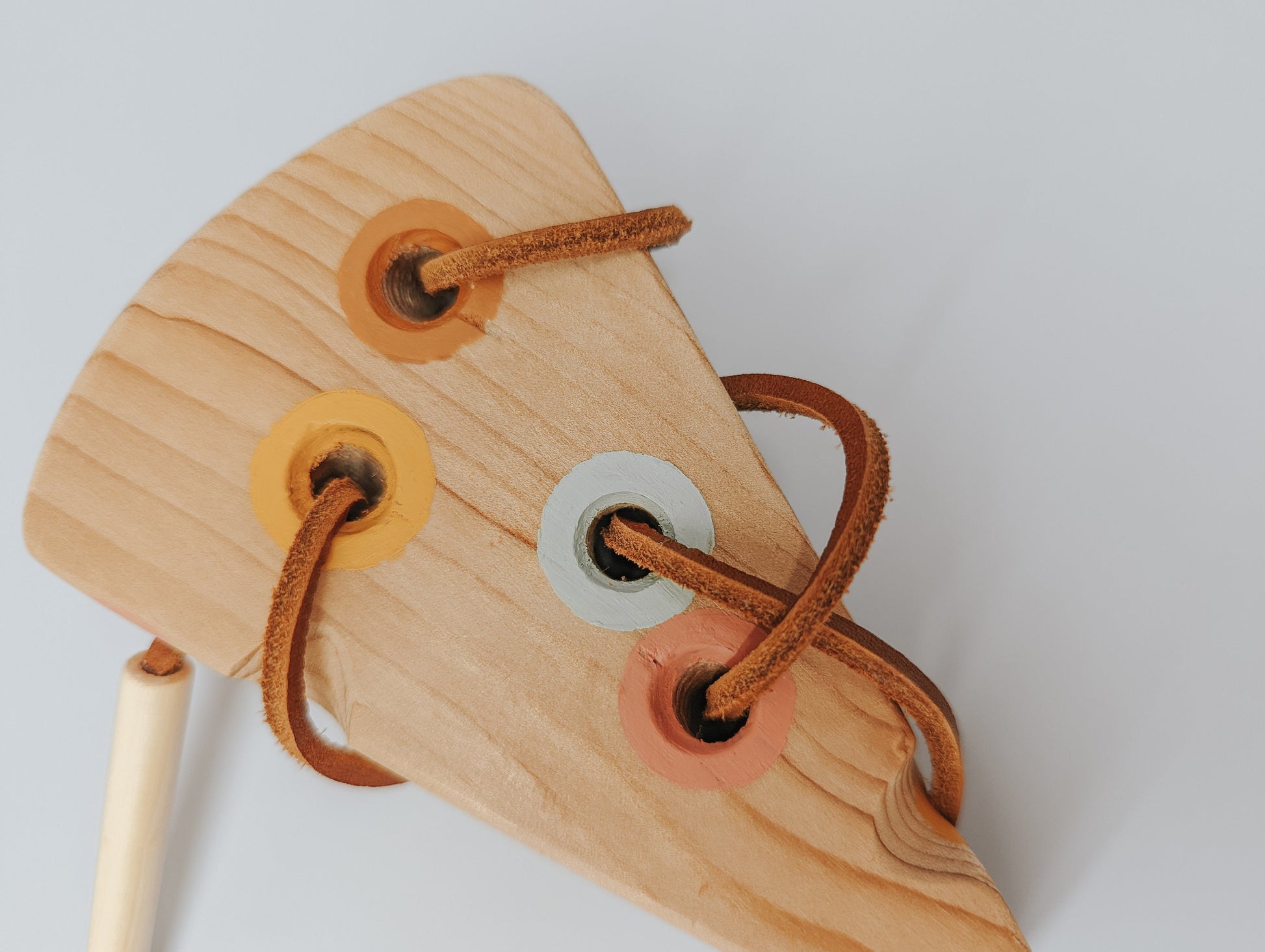 Wooden Lacing Toy Cheese | Montessori | Toddler Motor Skills Development |  Handcrafted | Hand painted | Leather Cord | Waldorf