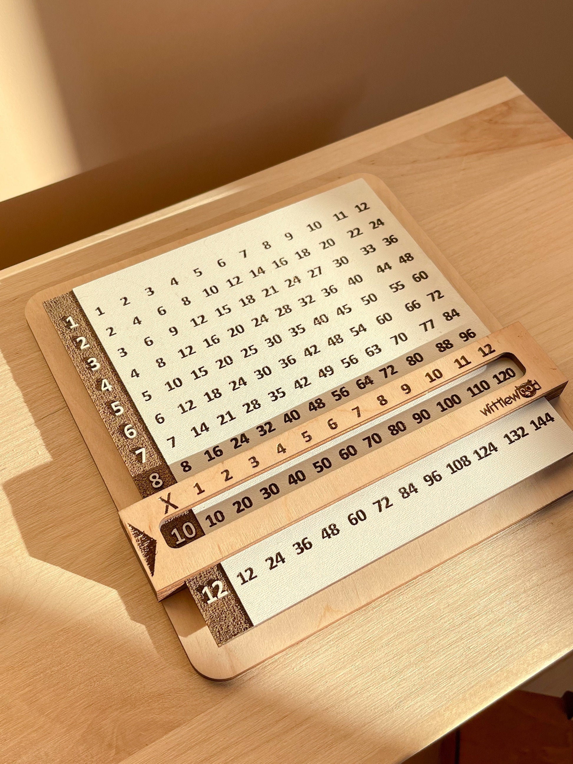 Multiplication Chart by 12 - Wooden Education Multiplication Board with Viewer Window - Homeschool Supplies - Back to school / Easter Gift