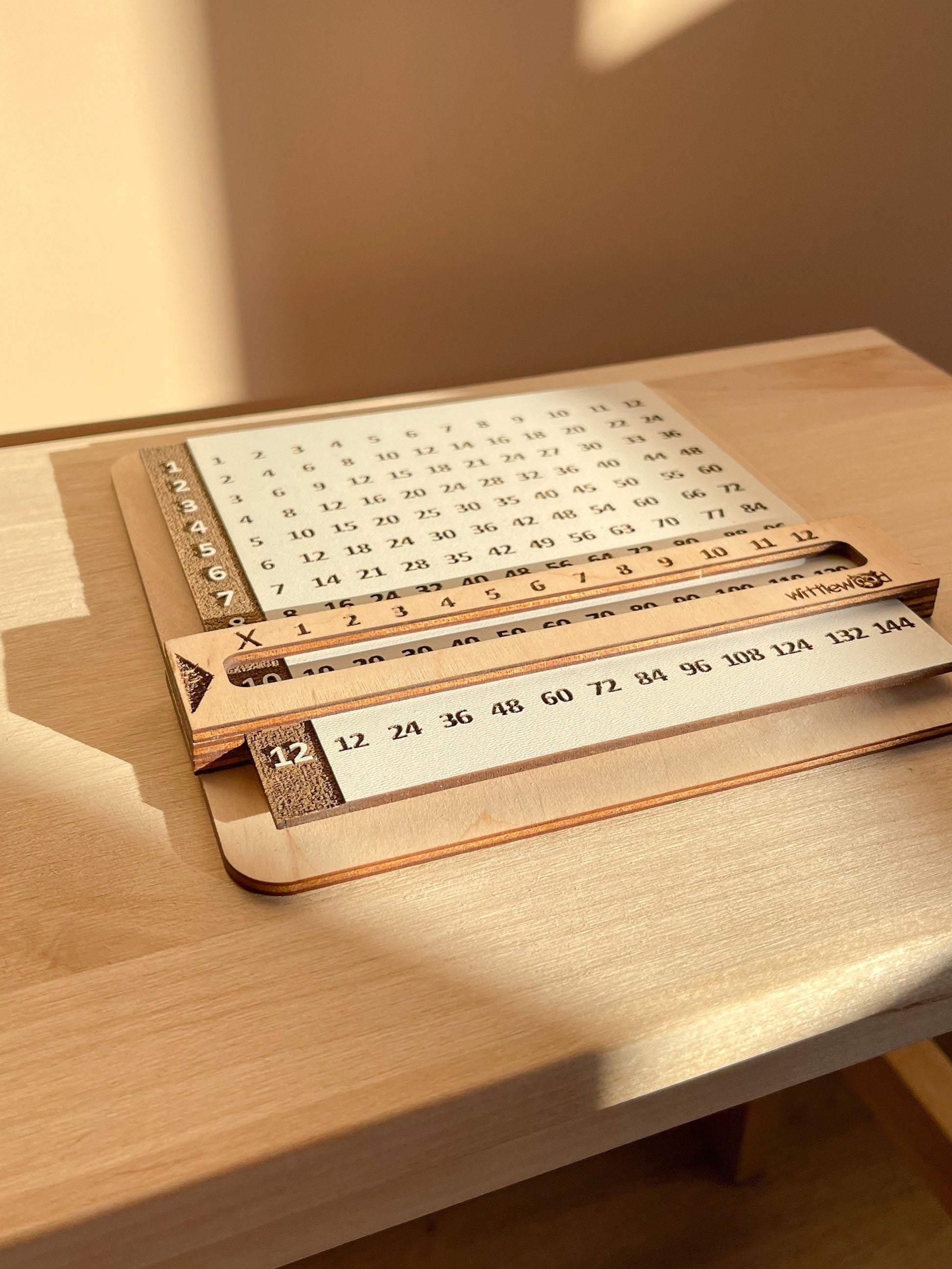 Multiplication Chart by 12 - Wooden Education Multiplication Board with Viewer Window - Homeschool Supplies - Back to school / Easter Gift