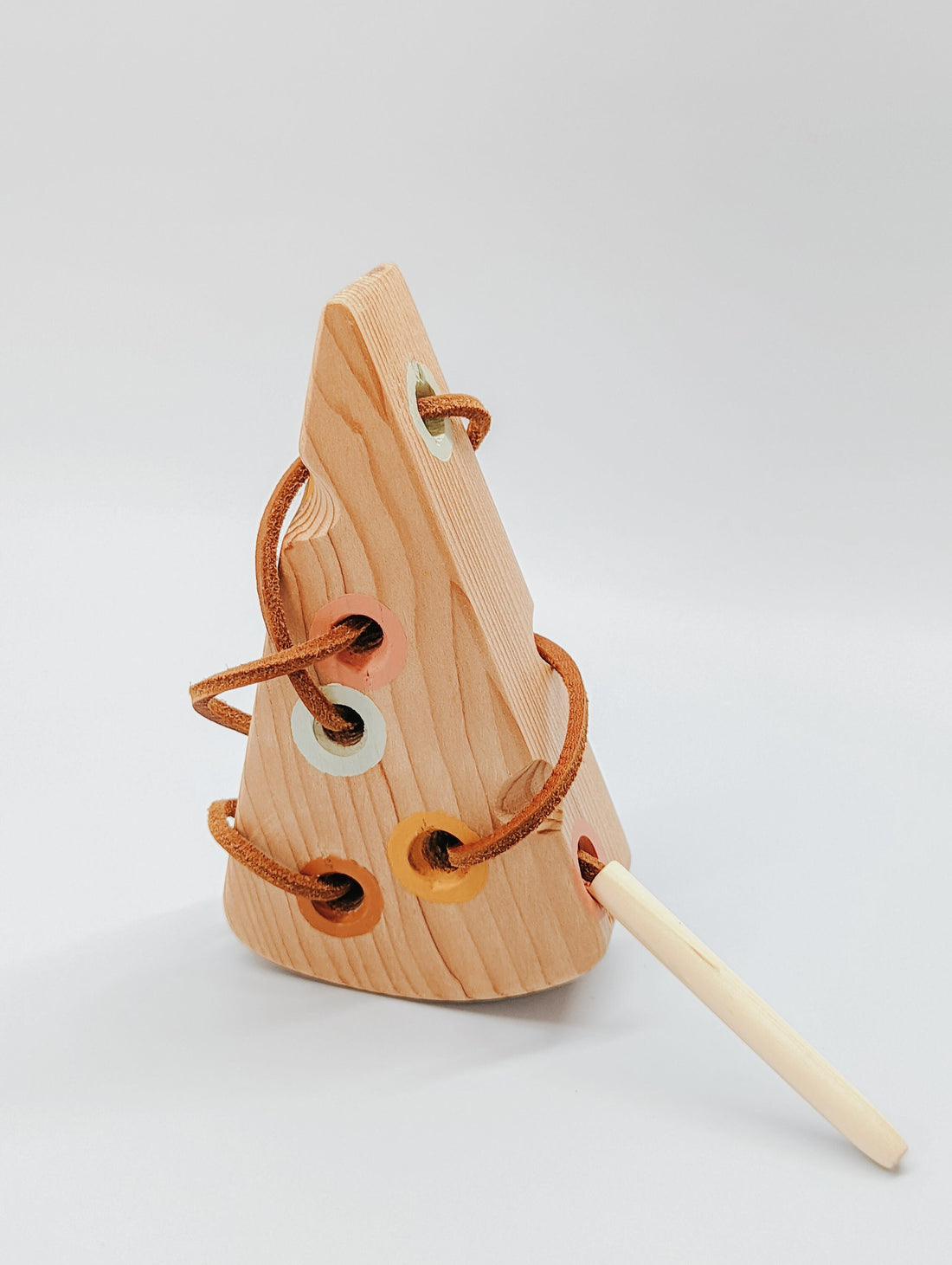 Wooden Lacing Toy Cheese | Montessori | Toddler Motor Skills Development |  Handcrafted | Hand painted | Leather Cord | Waldorf
