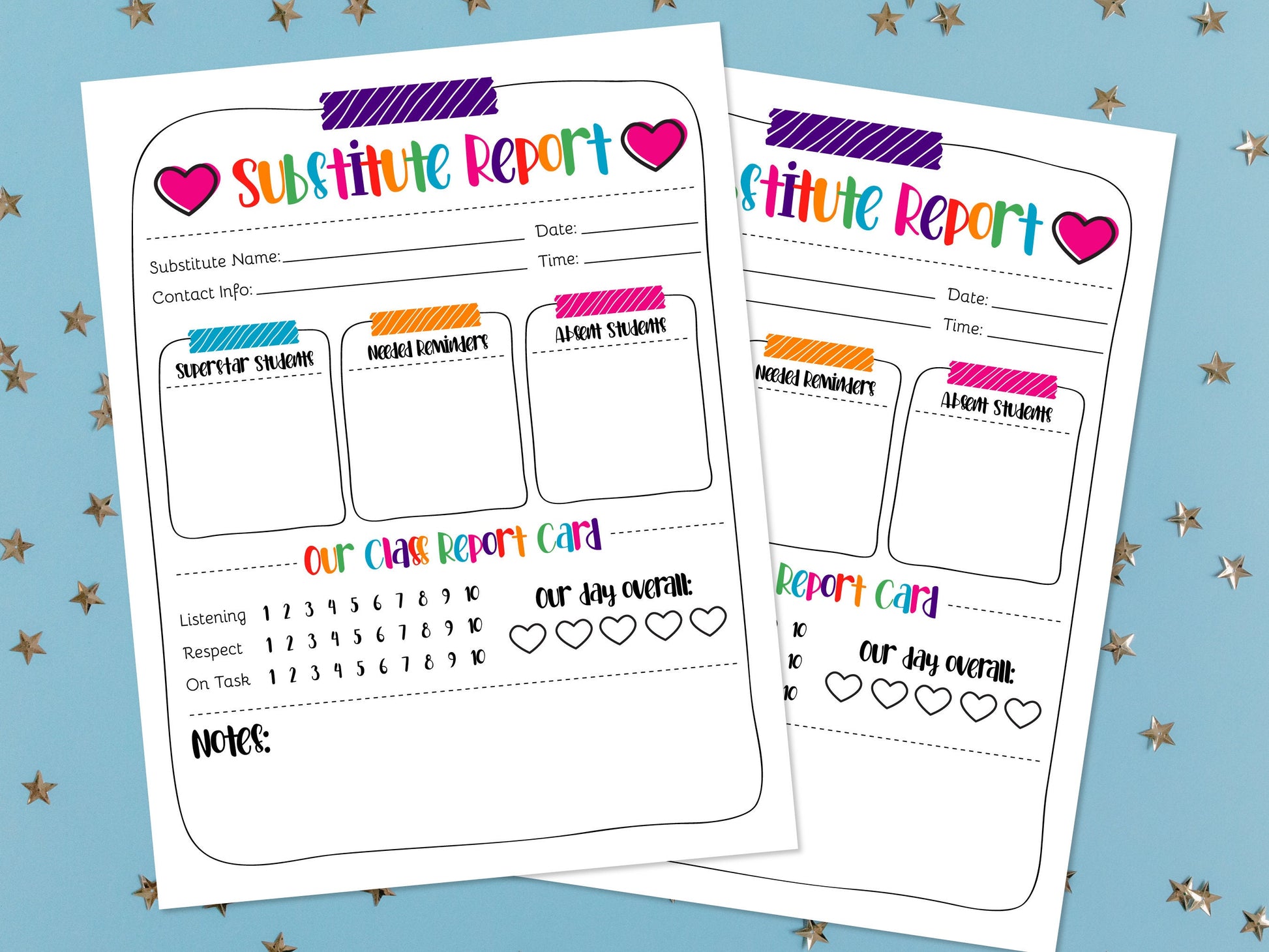 Teacher Resources Sub Report Printable, Substitute Teacher, Student Thank You, Teacher Report, Substitute Report, DIY, Classroom Management