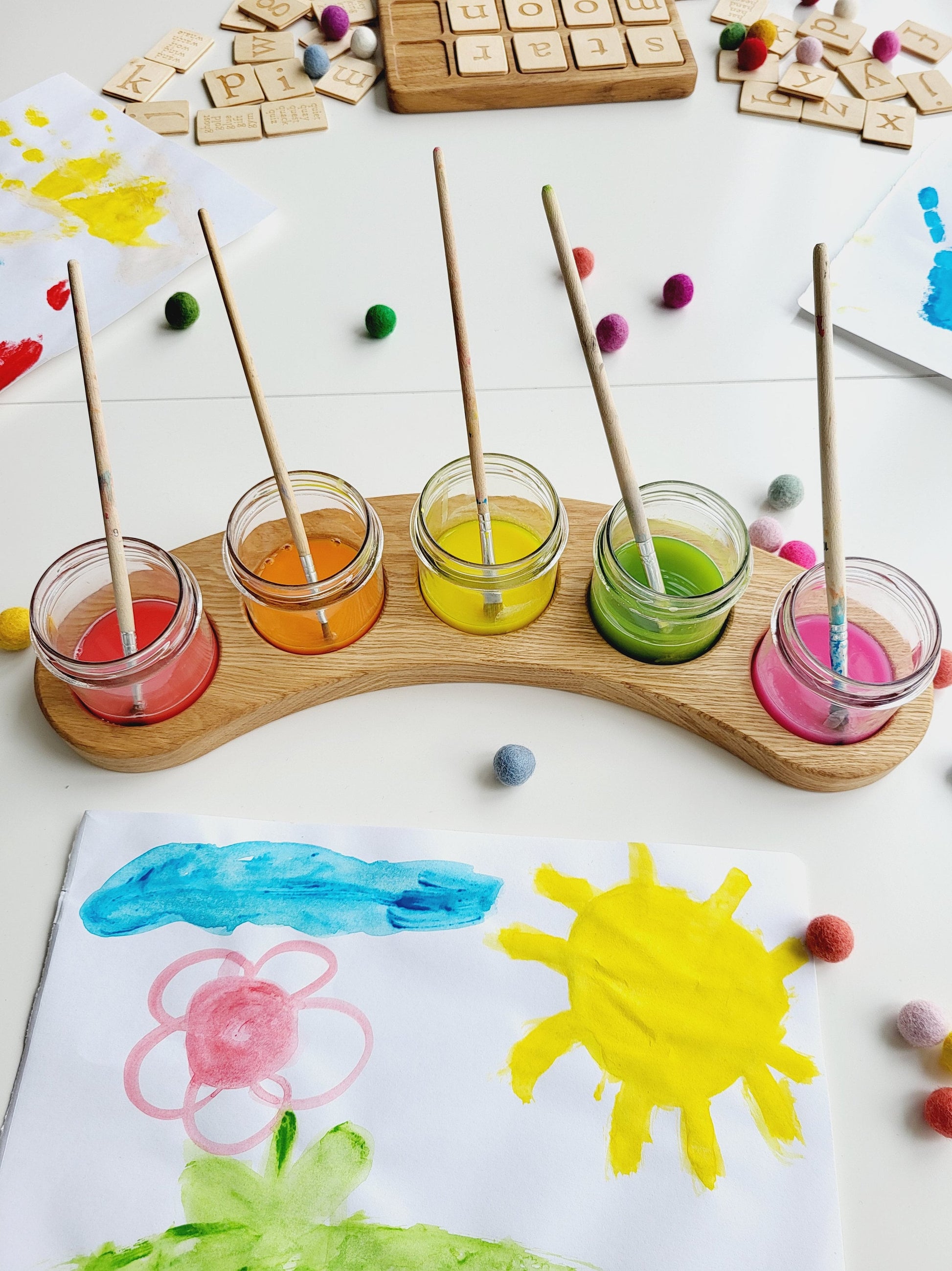 Waldorf paint jar holder brush holder pencil holder watercolor tray artists art supplies Birthday gift for kid classroom painting preschool