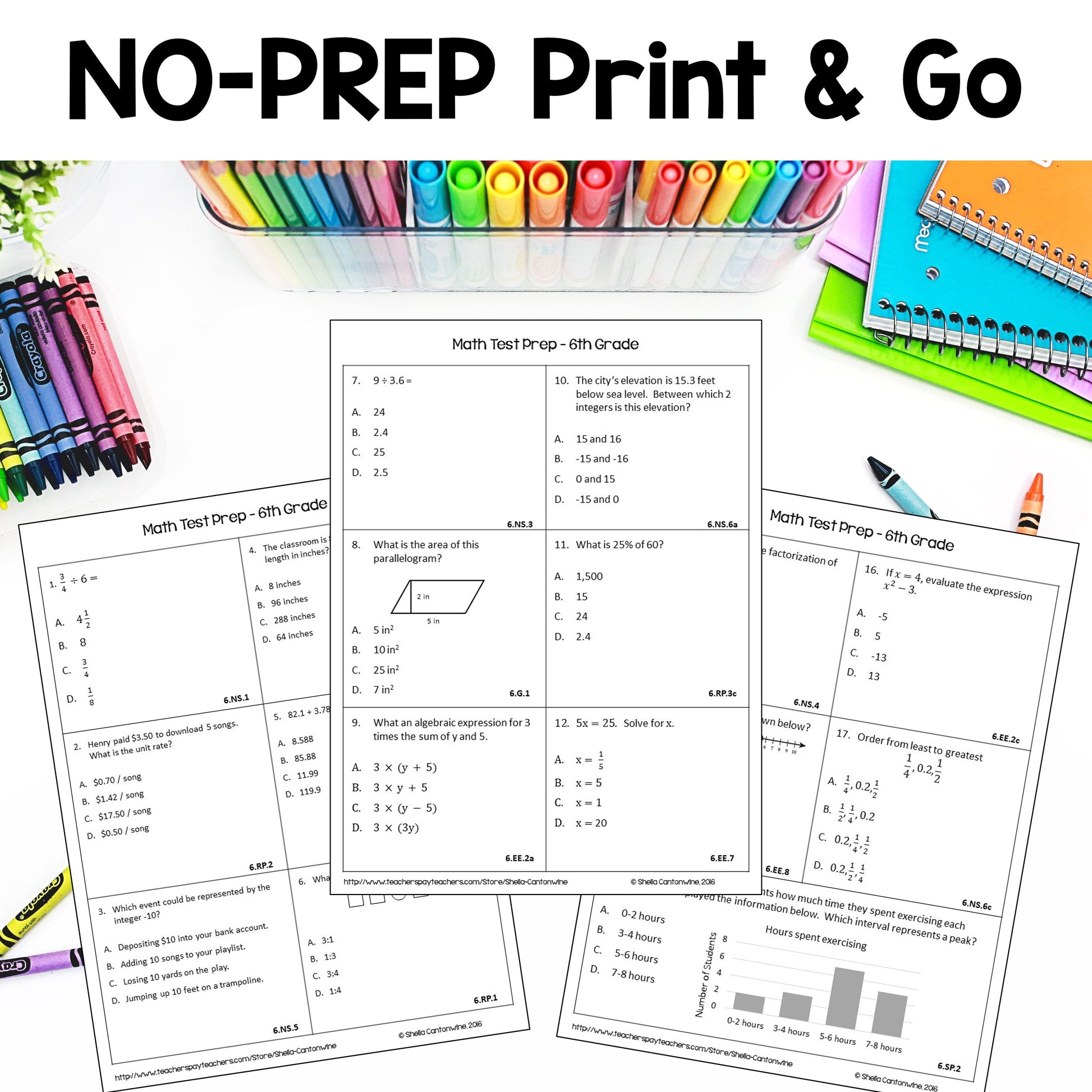 6th Grade Math Review Worksheets | Spiral Review | Test Prep | End of Year | Beginning of Year | No Prep Printable Activities + Answer Keys