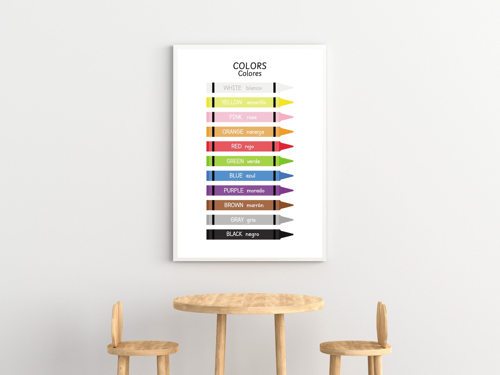 Colors Poster in English & Spanish, Bilingual Printable Poster, Classroom and Home Decor, Wall Art, Spanish Vocabulary, Centers, Educational