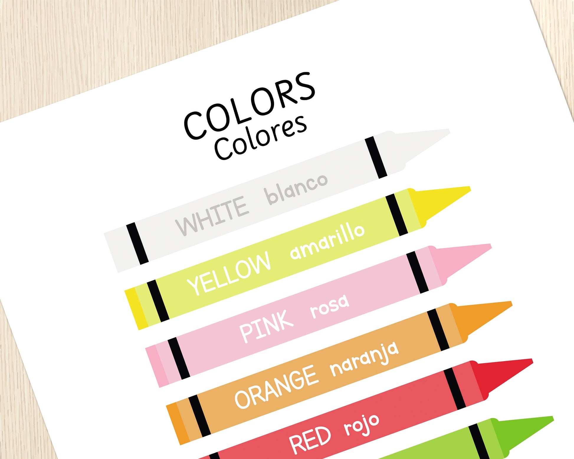 Colors Poster in English & Spanish, Bilingual Printable Poster, Classroom and Home Decor, Wall Art, Spanish Vocabulary, Centers, Educational