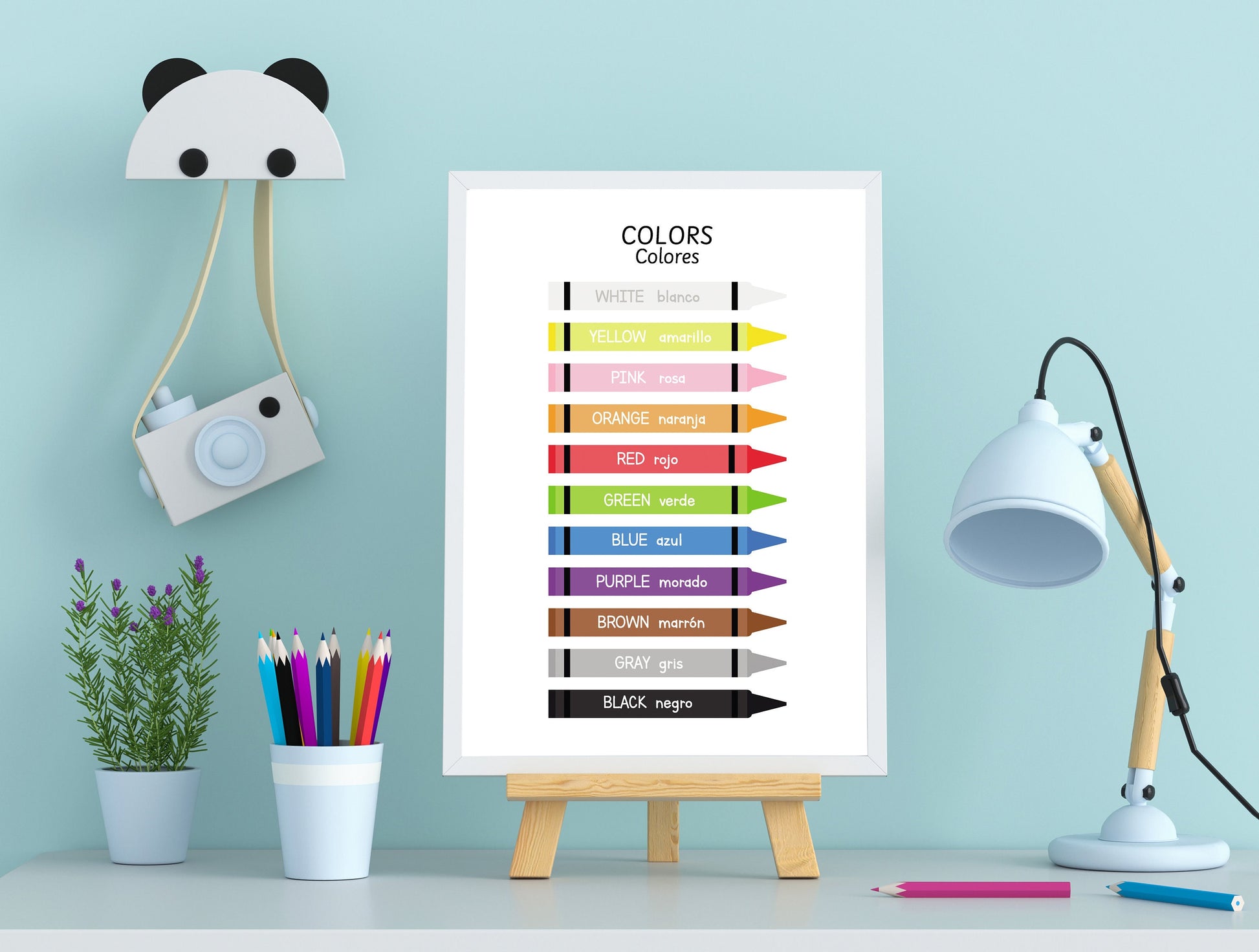 Colors Poster in English & Spanish, Bilingual Printable Poster, Classroom and Home Decor, Wall Art, Spanish Vocabulary, Centers, Educational