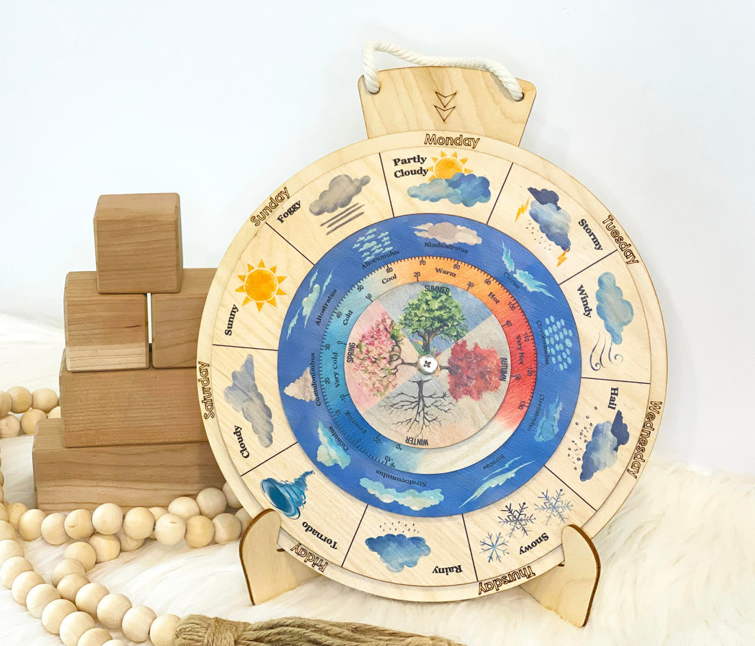 Weather Calendar/ Montessori Weather Wheel/ Weather Chart/ bilingual french/ Montessori Weather Learning edcational toys/ Kids activity
