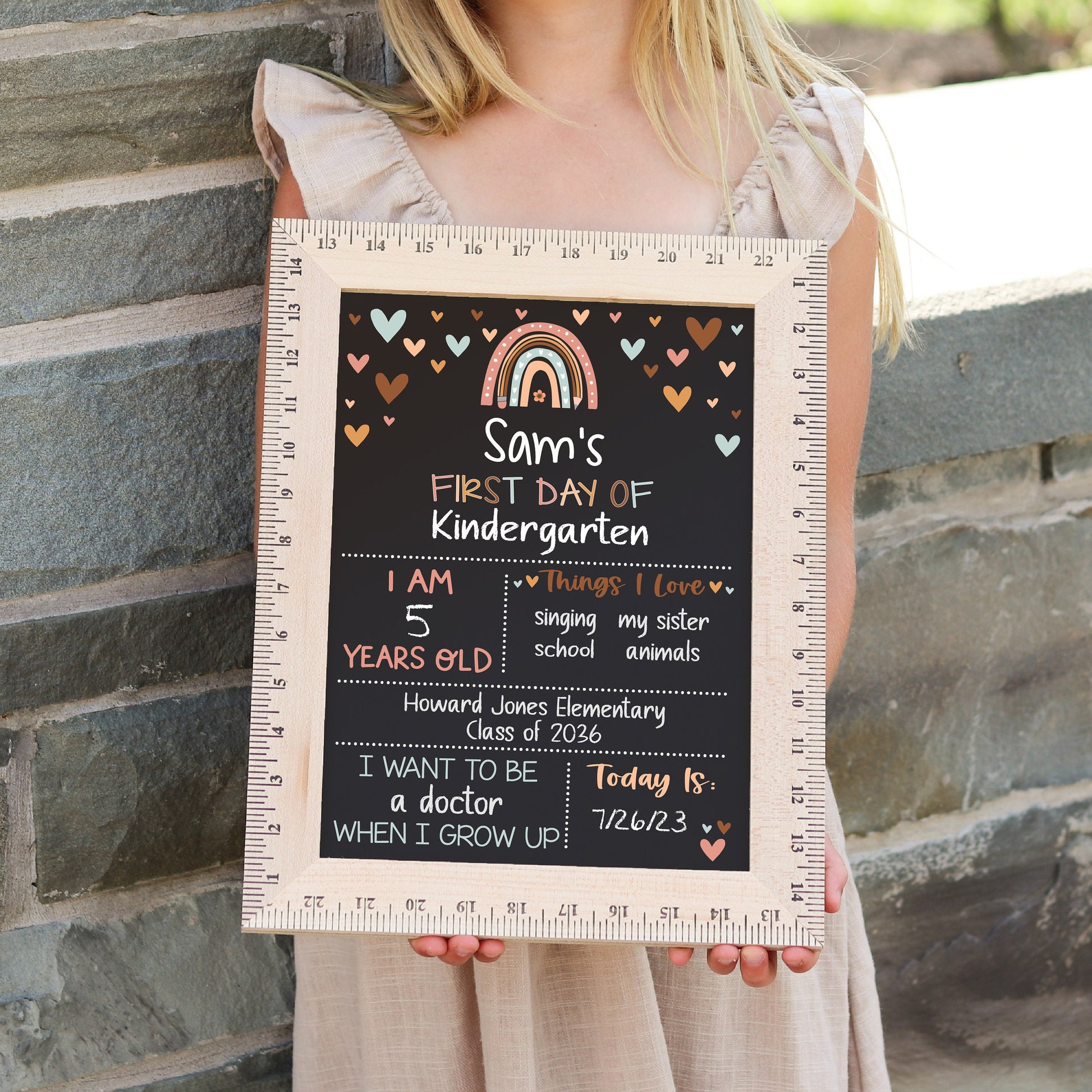 First Day of School Sign, Back to School Chalkboard, Reusable 1st Day Board, Last Day, Kindergarten, First Grade, Preschool, Ruler,