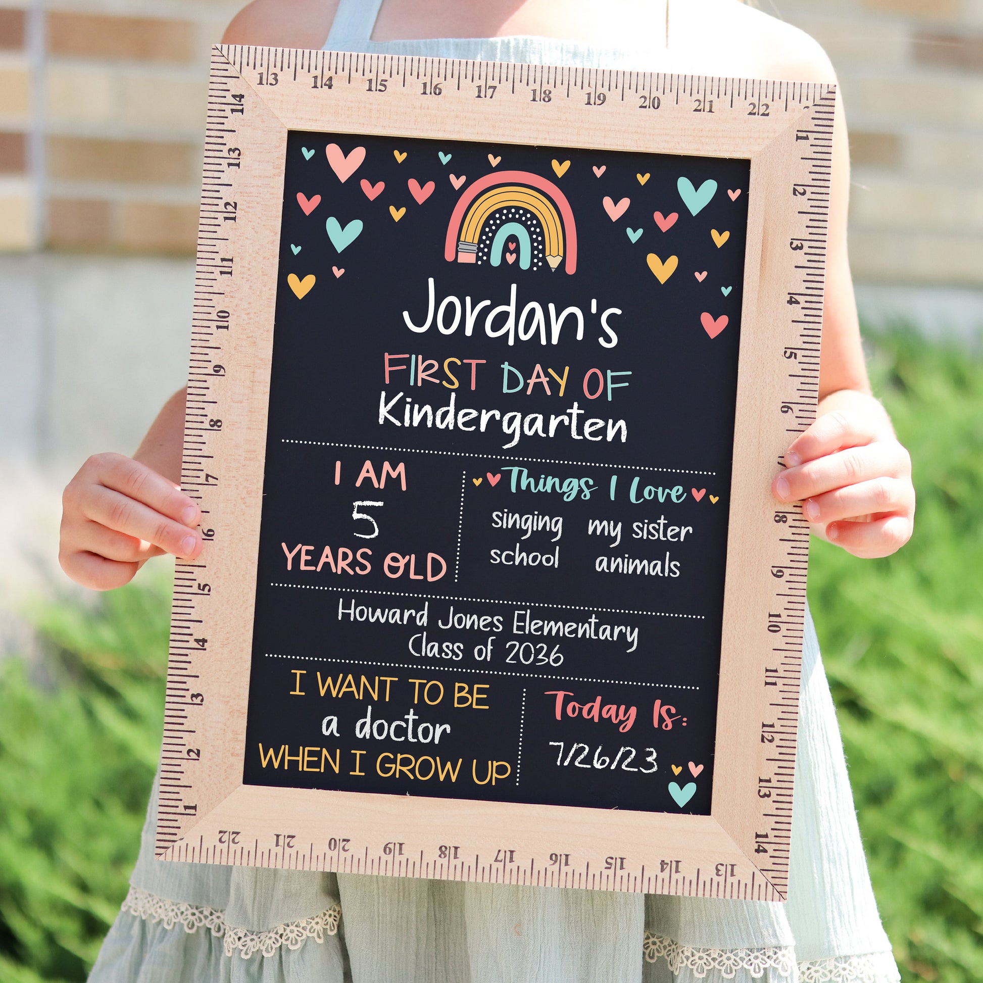 First Day of School Sign, Back to School Chalkboard, Reusable 1st Day Board, Last Day, Kindergarten, First Grade, Preschool, Ruler,