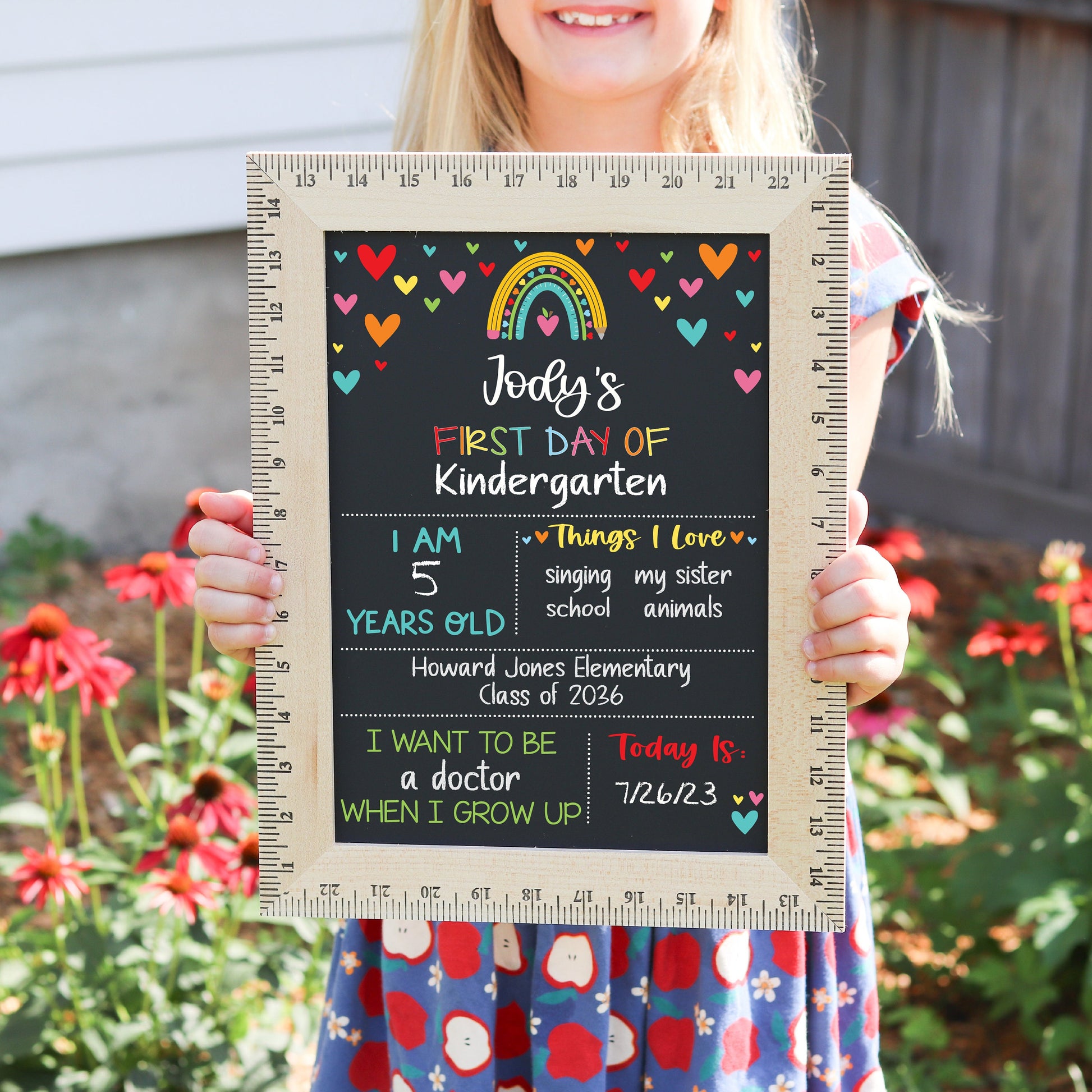 First Day of School Sign, Back to School Chalkboard, Reusable 1st Day Board, Last Day, Kindergarten, First Grade, Preschool, Ruler,