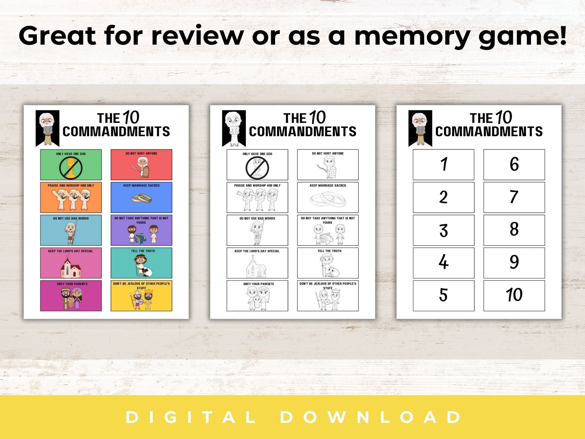 10 Commandments Printable | Bible Printable | 10 Commandments Coloring | 10 Commandments Game |