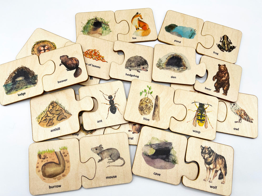 Montessori Wood Animals Puzzle/ Animals Habitat Sorting Game/ Nature Study/ Montessori Matching Activity/ Homeschool Preschooler activity
