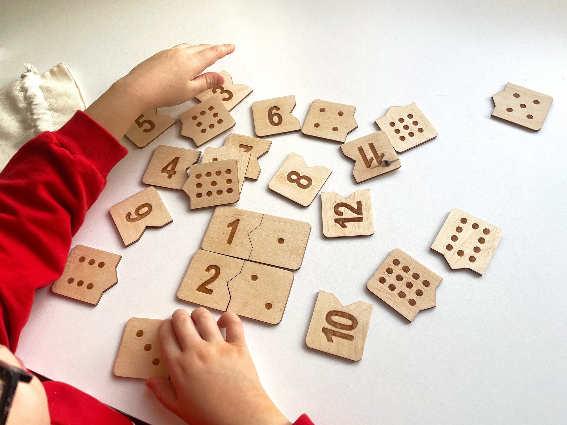 Montessori Wooden Number Match Puzzle, Handmade Wood Matching Game, Montessori Inspired Educational, Homeschool Preschool Toys Number 1-12